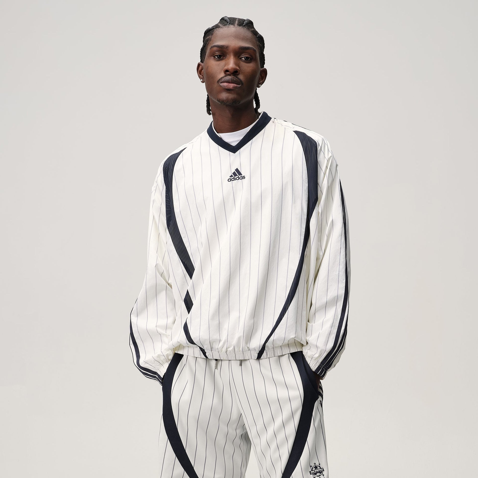 Kith for adidas Football Pinstripe Long Sleeve V-Neck - White - PH