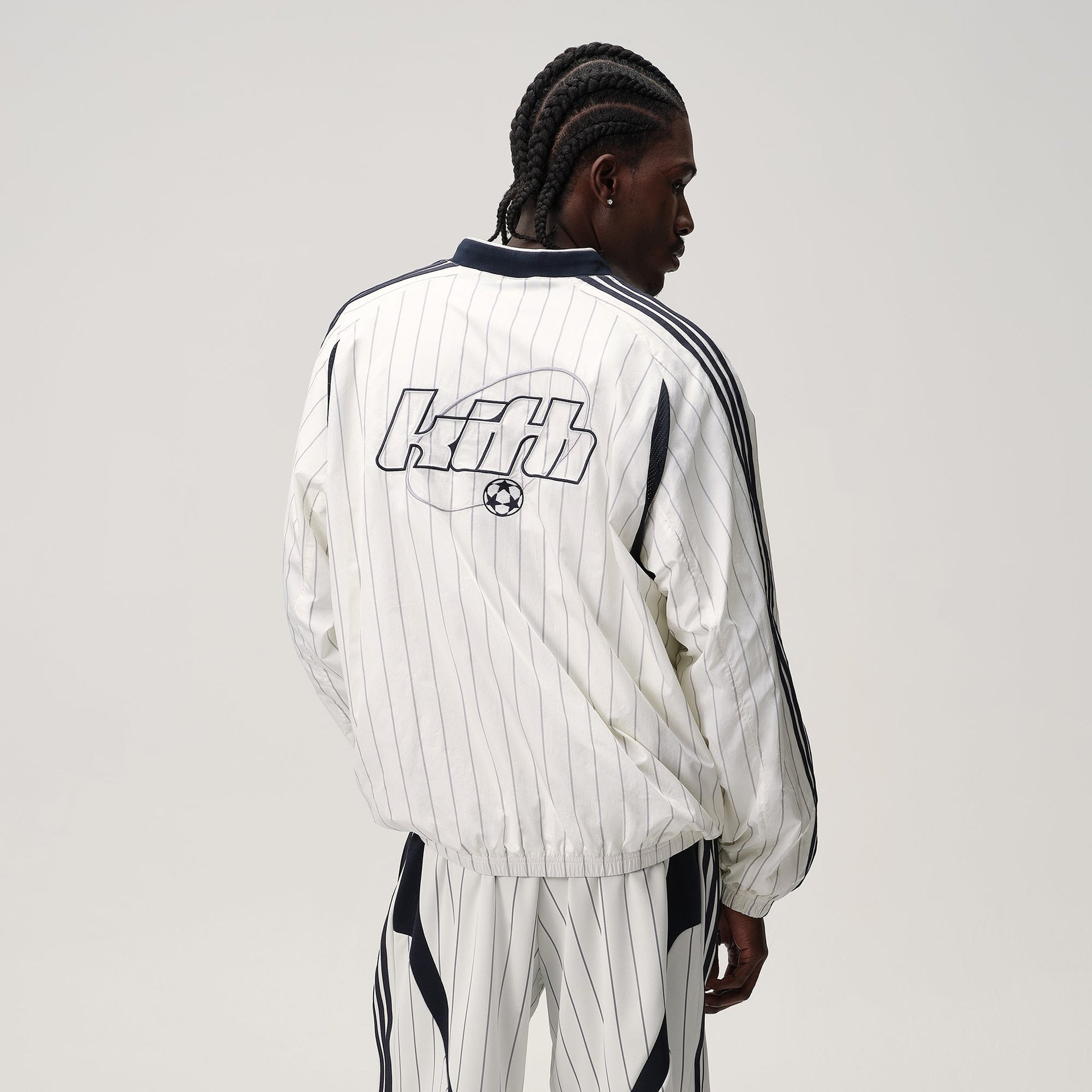 Kith for adidas Football Pinstripe Long Sleeve V-Neck - White - PH