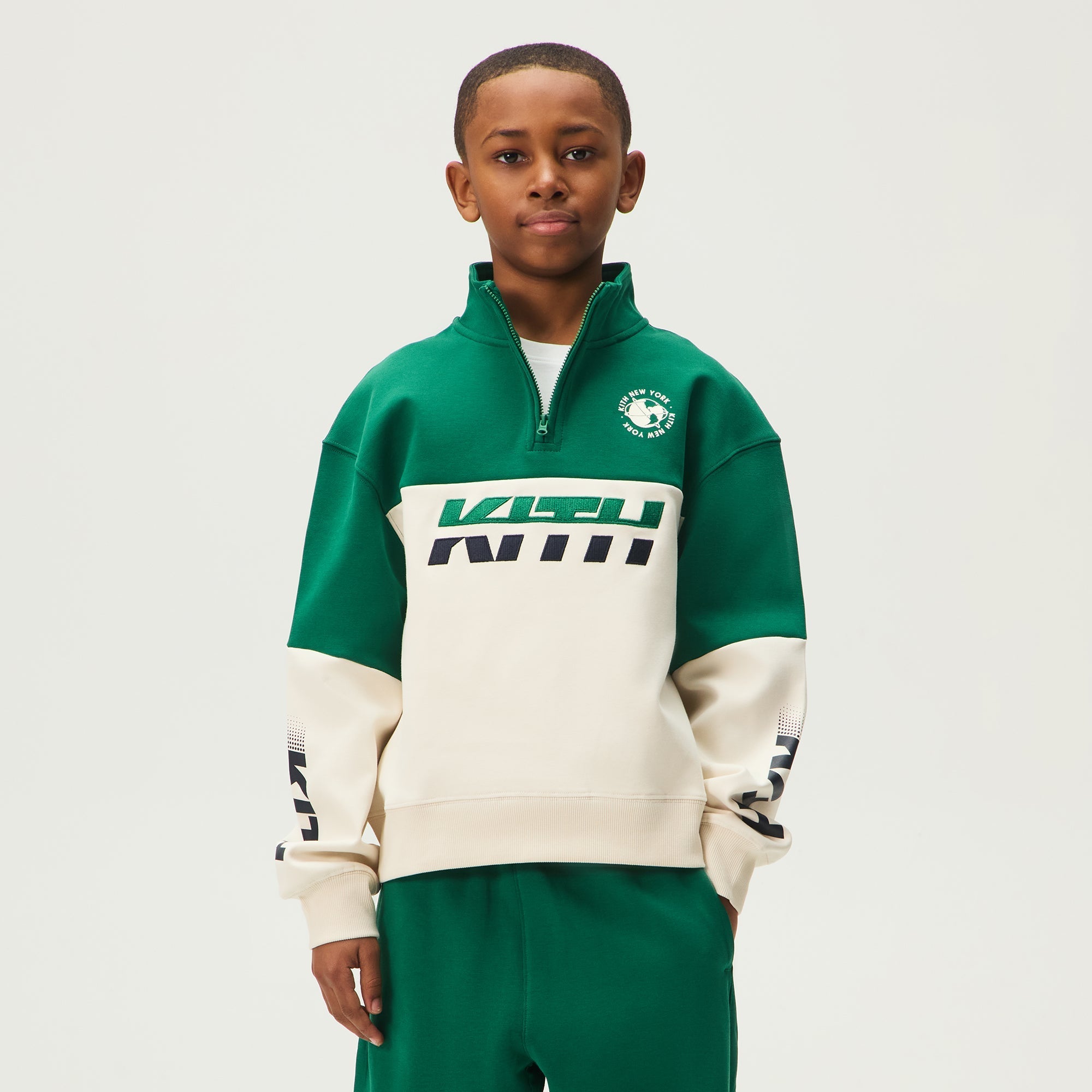 kith セットアップ　グリーン　Mサイズ Kith Kids Logo Blocked Hunter Quarter Zip - Newt