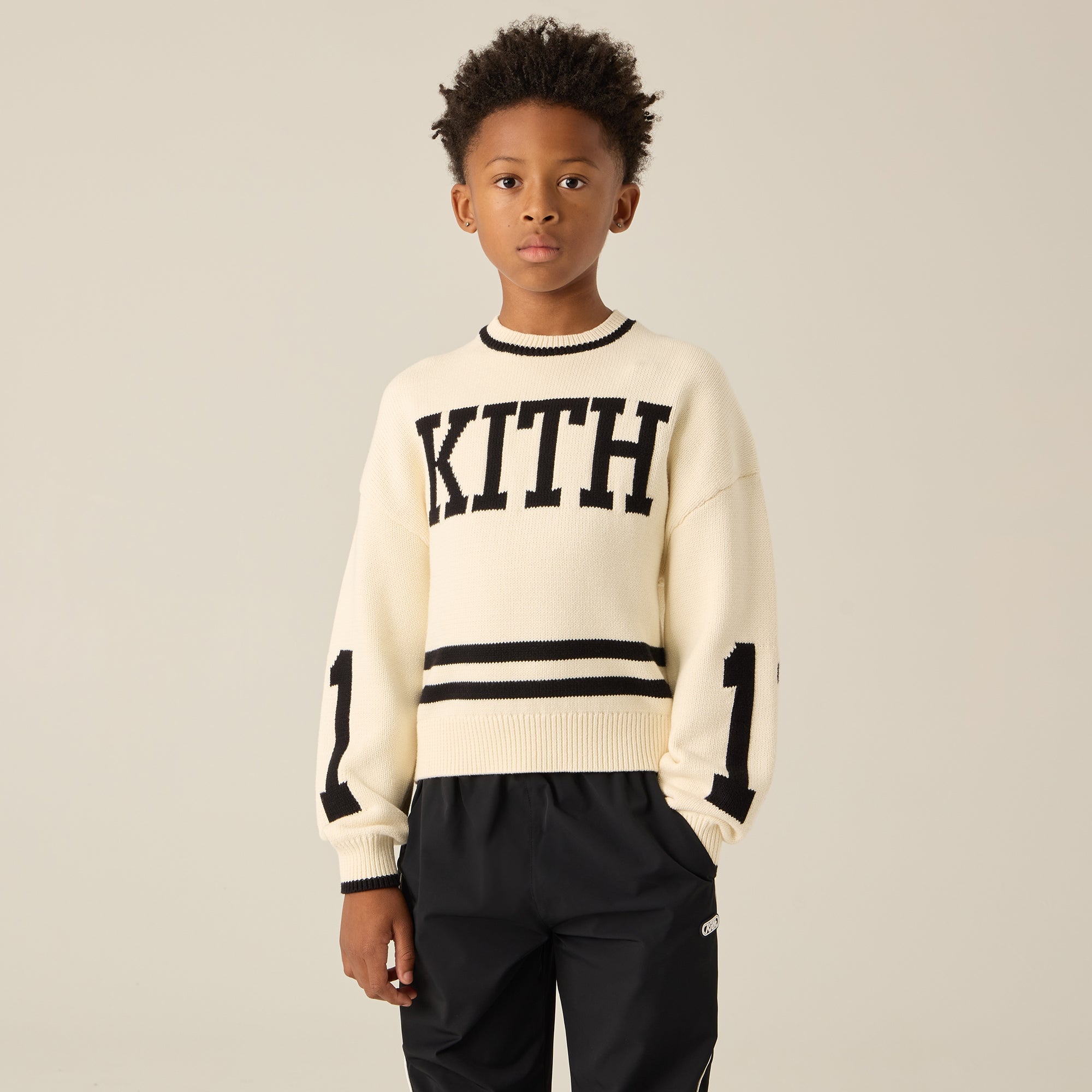 Kith Kids Varsity Crewneck Sweater - Sandrift