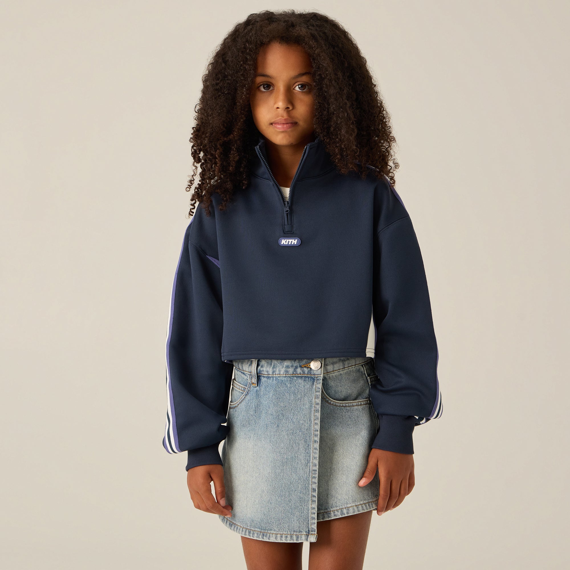 Kith Kids Blocked Cropped Jasper Quarter Zip - Nocturnal