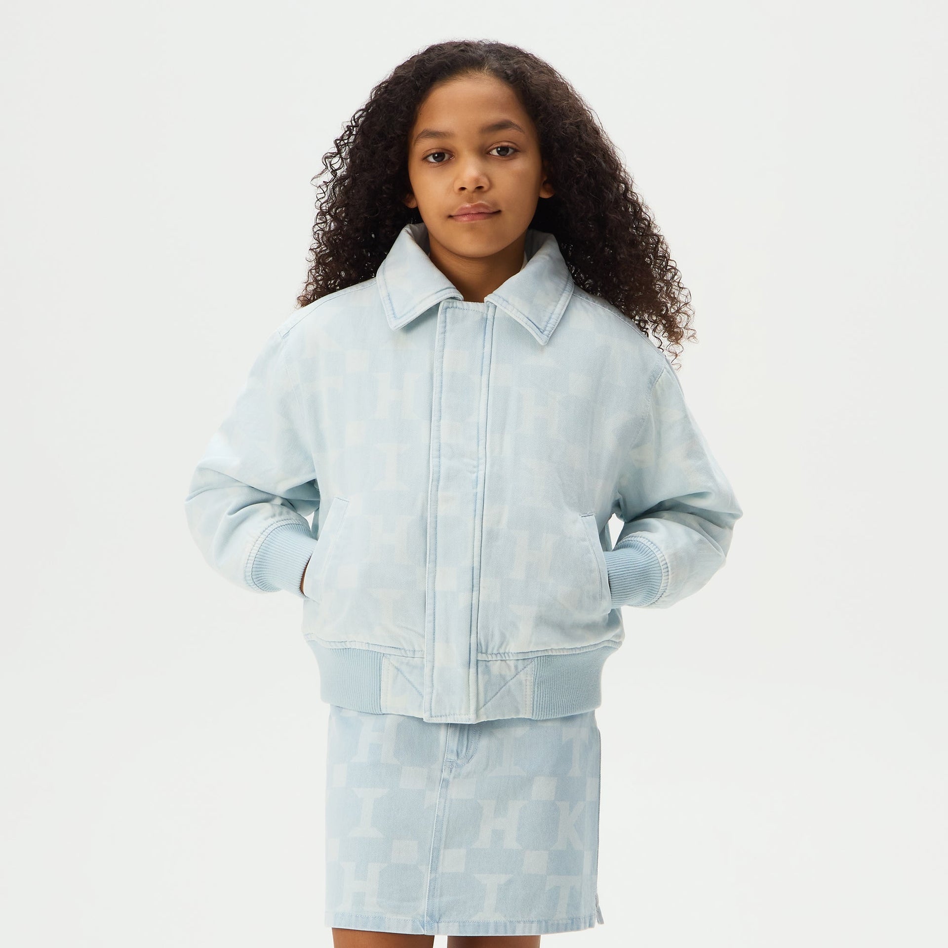 Kith Kids Monogram Denim Bomber Jacket - Opal Light Wash