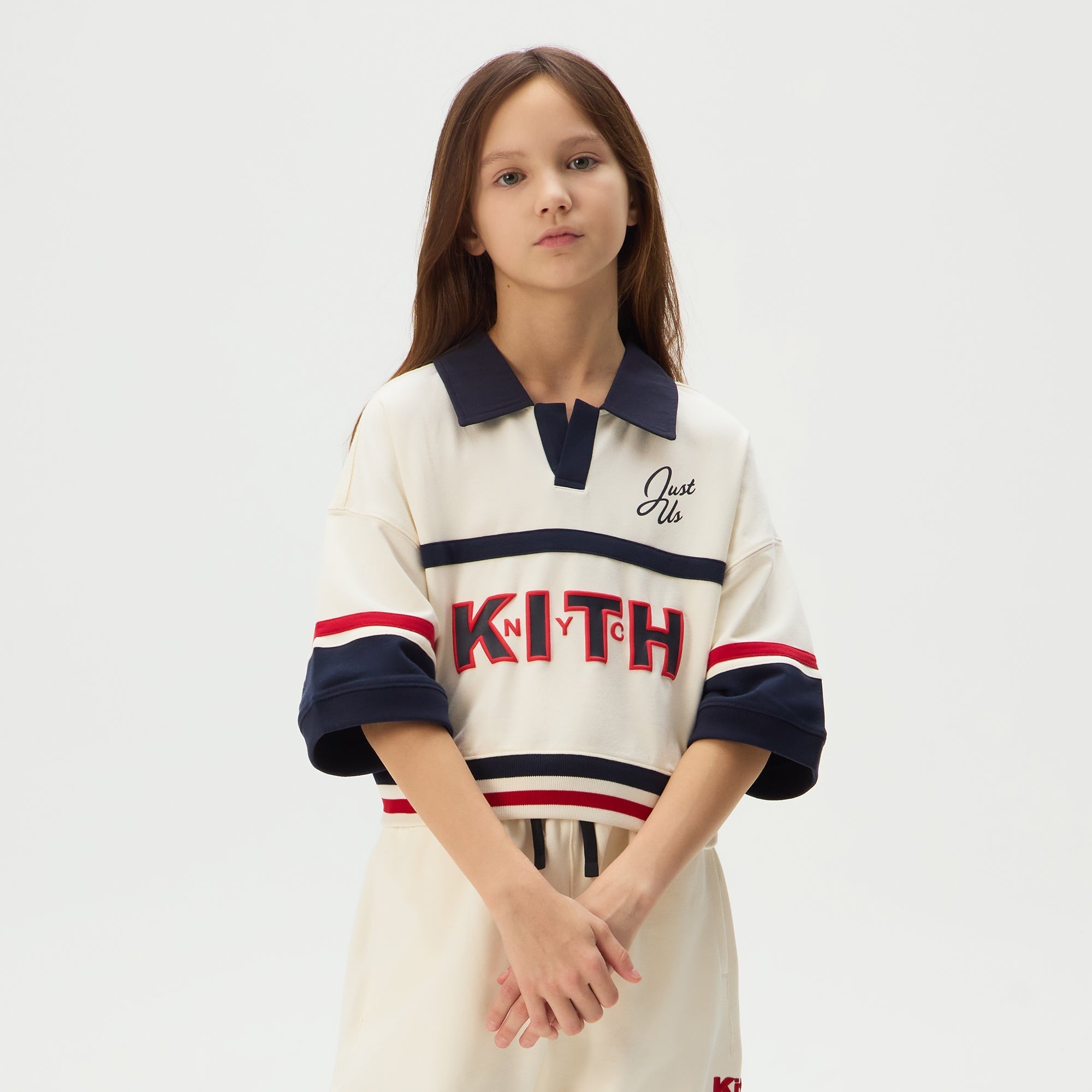 Kith Color Blocked Rugby Mサイズ Kith Kids Color-Blocked Cropped Collared Nelson Rugby - Sandrift