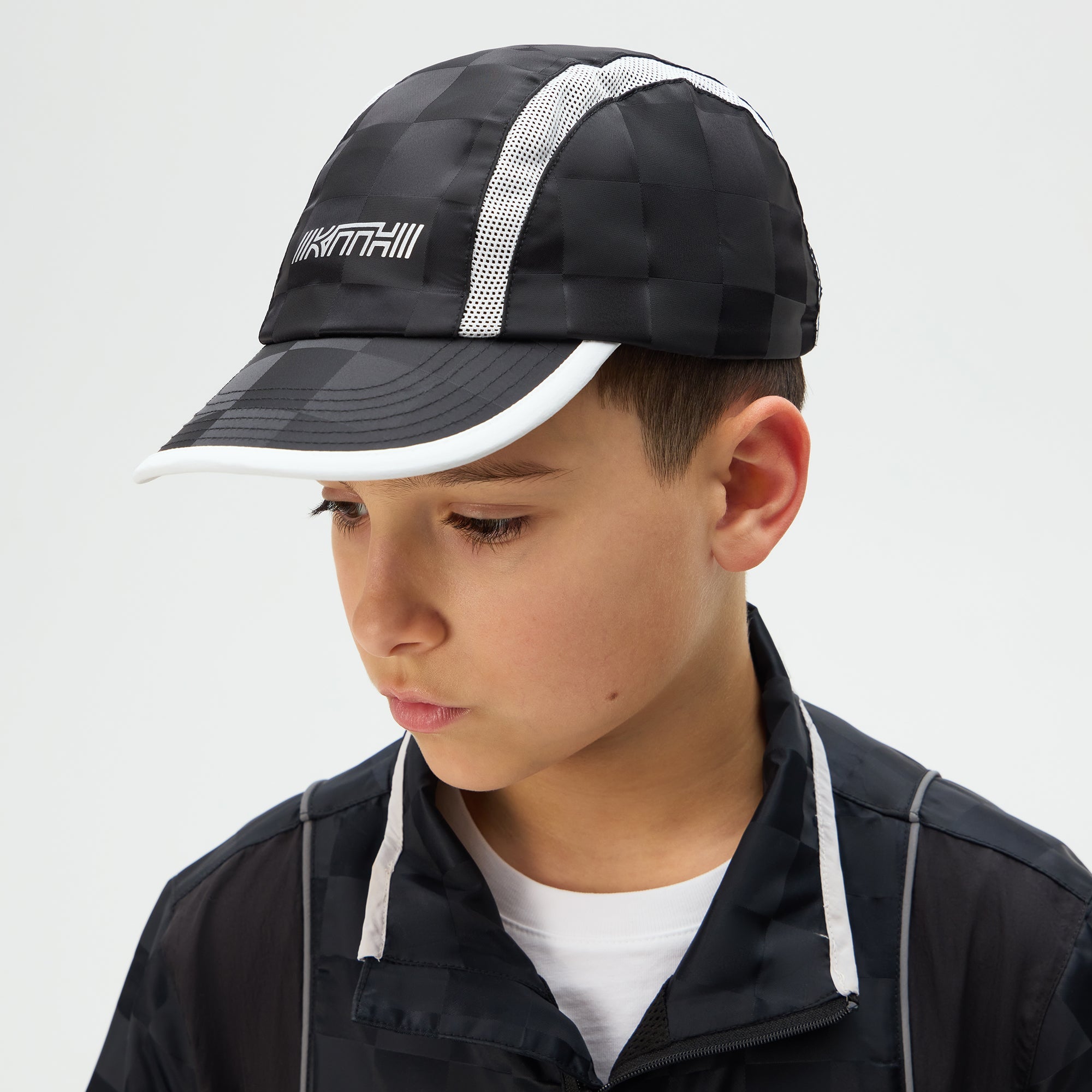 Kith Kids Checkered Satin Camper Cap - Black