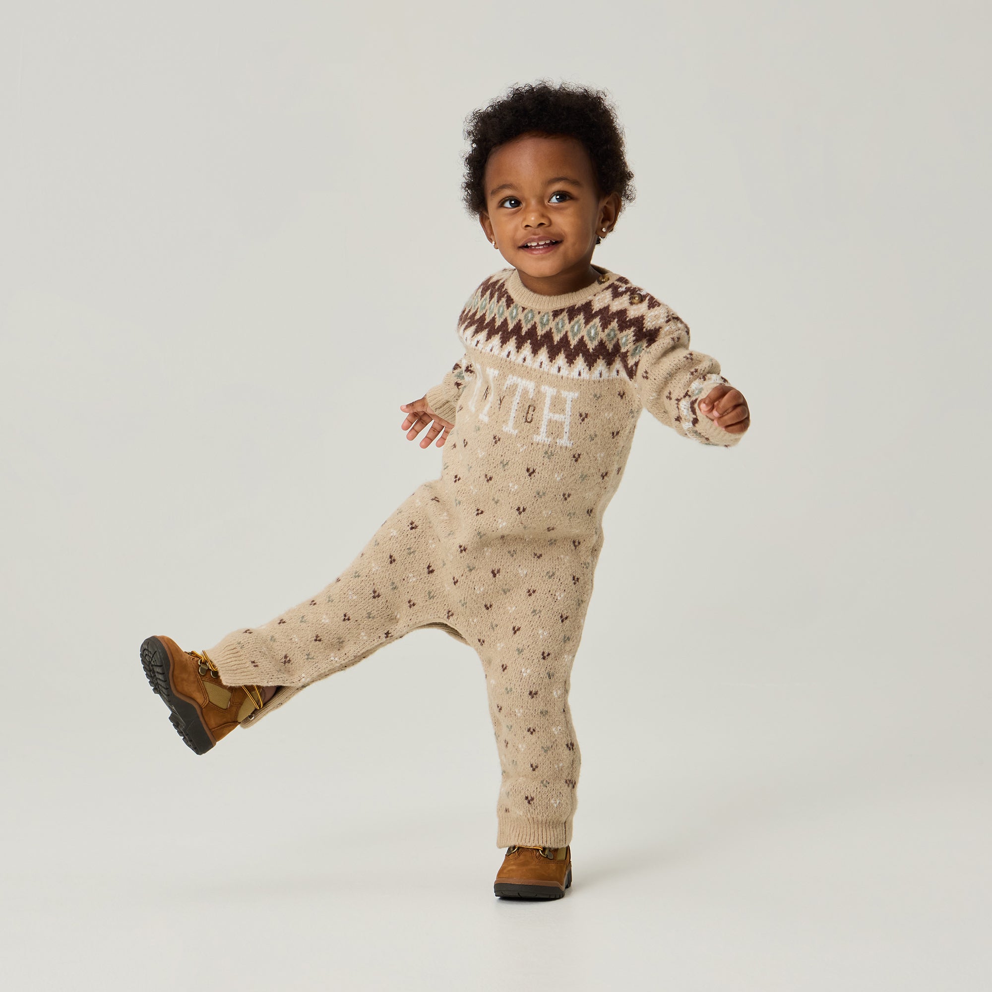 KITH ベビー服 Kith Baby Novelty Fair Isle Sweater Coverall Set - Mocha Heather