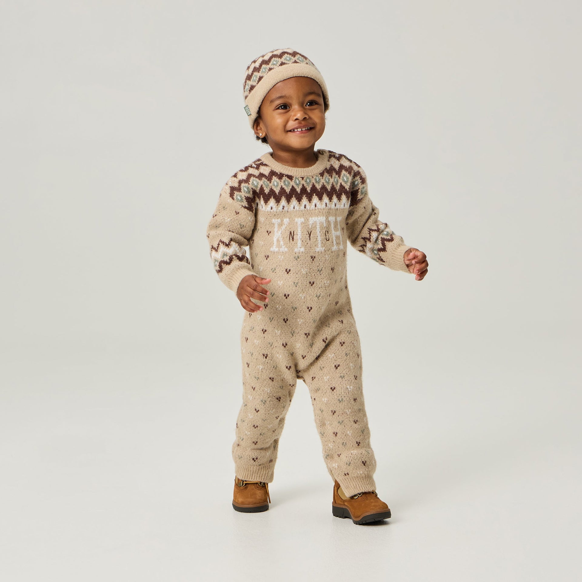 Kith Baby Novelty Fair Isle Sweater Coverall Set - Mocha Heather