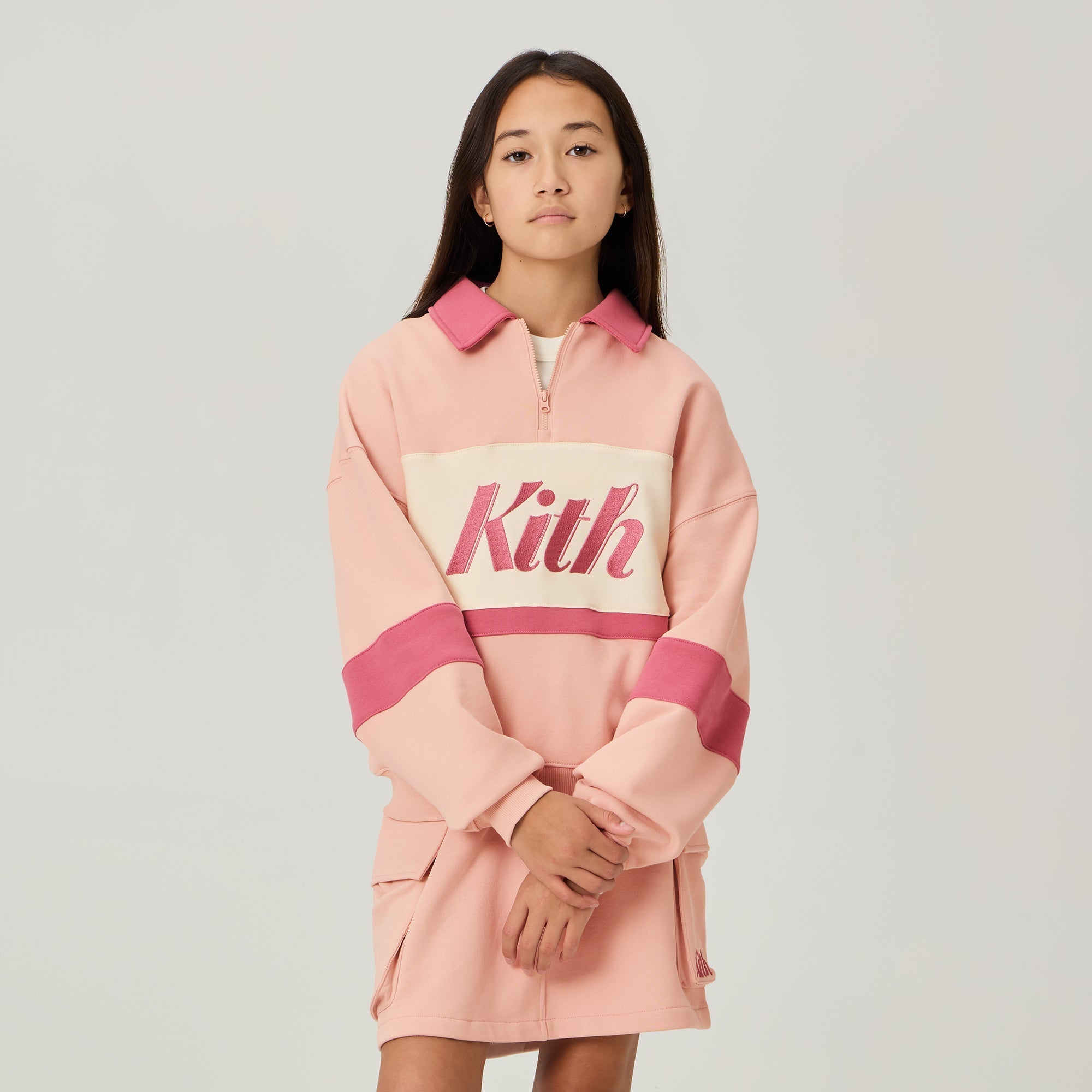 Kith Kids Nelson Quarter Zip Rugby - Peach Powder