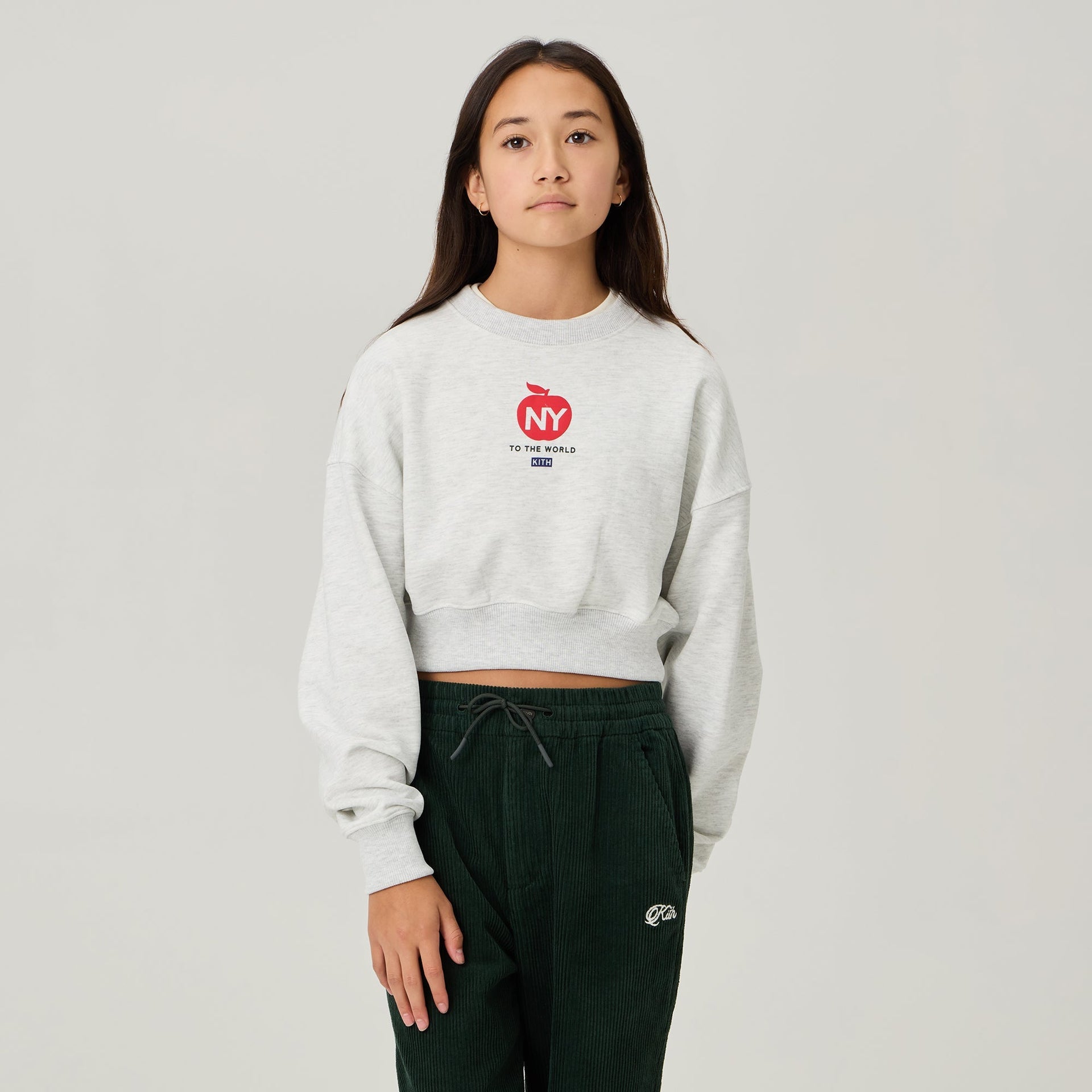 Kith Kids Logo Cropped Crewneck - Light Heather Grey