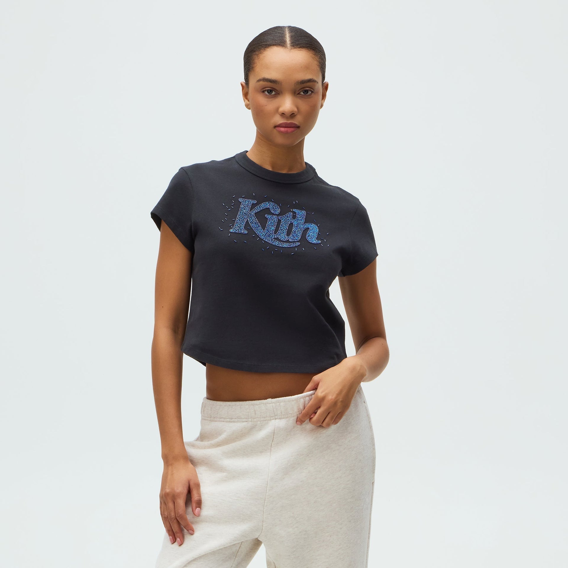 Kithmas Women Mulberry Vintage Embellished Swash Logo Tee - Black - PH