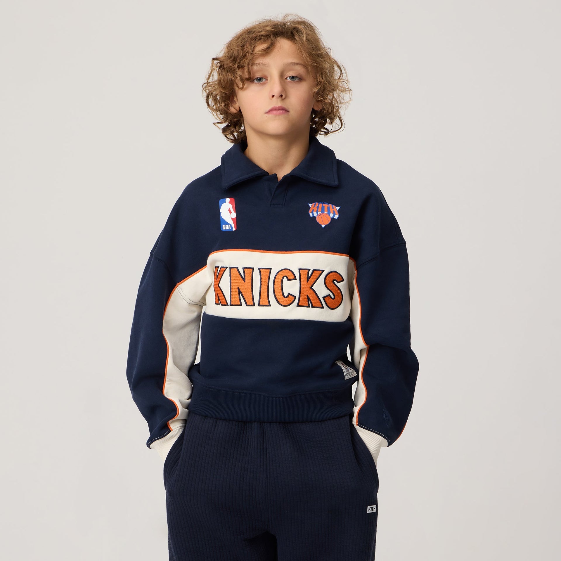 Kith Kids for the New York Knicks Coach Nelson Collared Pullover - Nocturnal