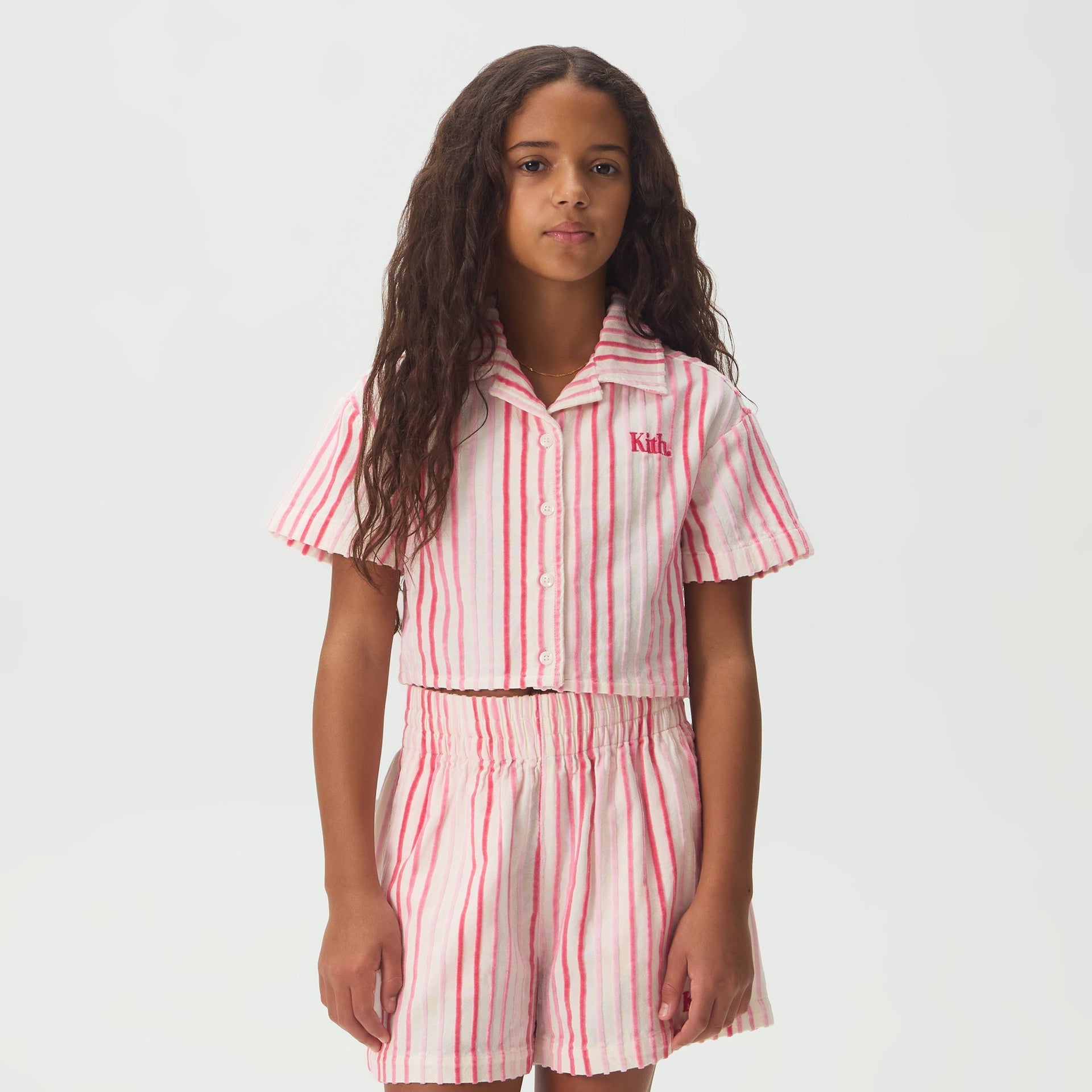 Kith Kids Jayda Chenille Stripe Cropped Shirt - Protea