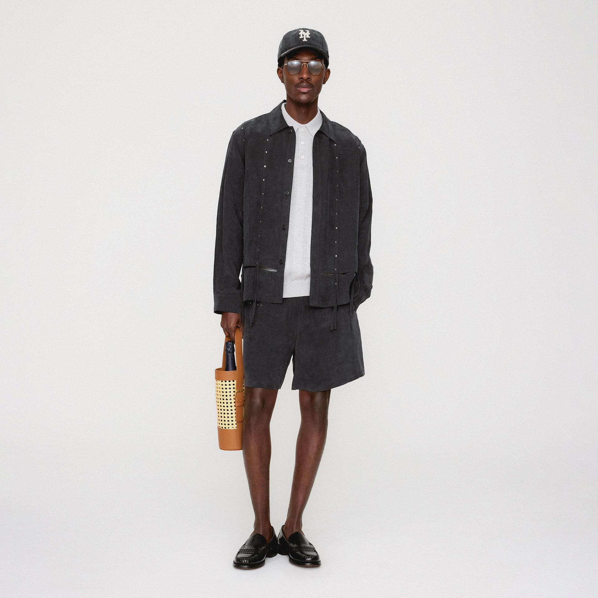 &Kin Ribbon Long Sleeve Boxy Collared Overshirt - Black