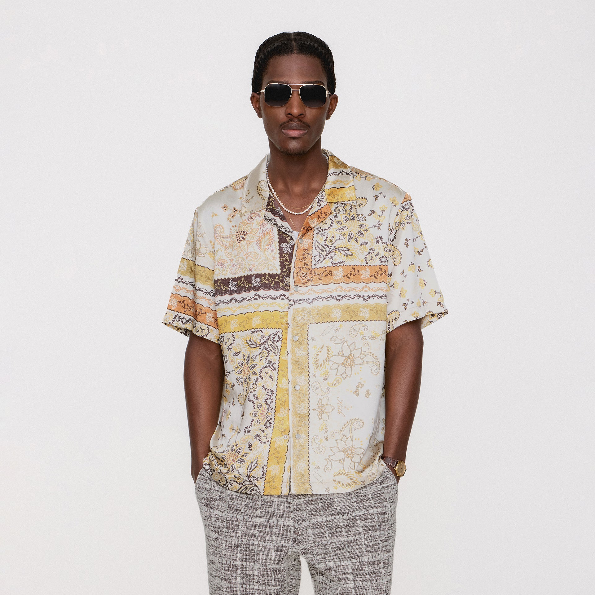 Kith Panelled Bandana Thompson Camp Collar Shirt - Sandrift