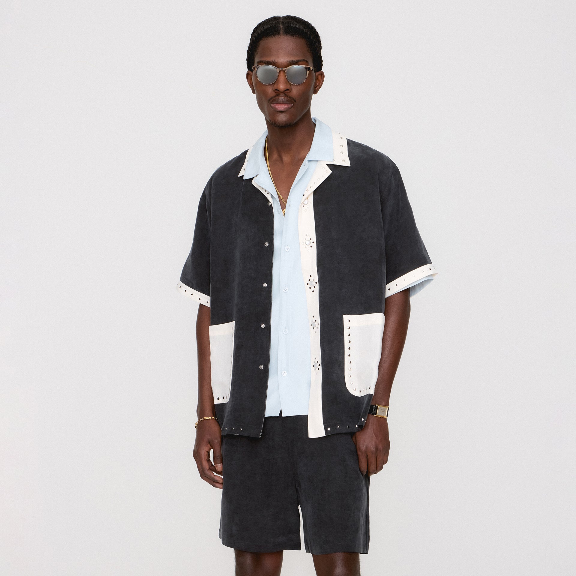 &Kin Sawyer Short Sleeve Camp Collar Shirt - Black