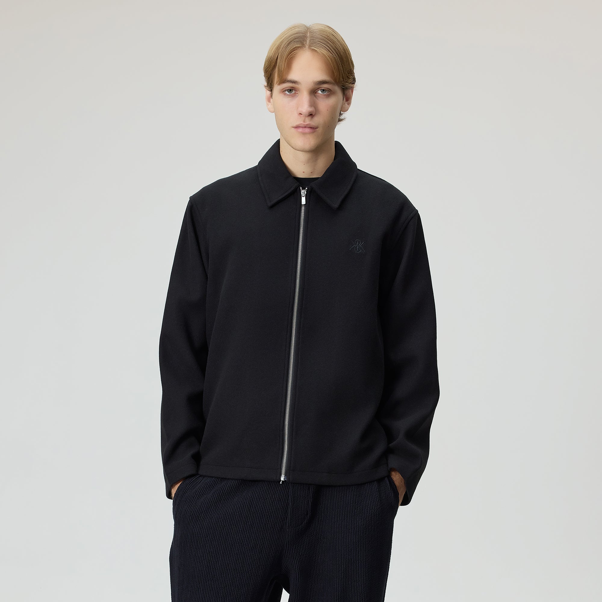Kith Felted Jersey Lane Coaches Jacket - Black