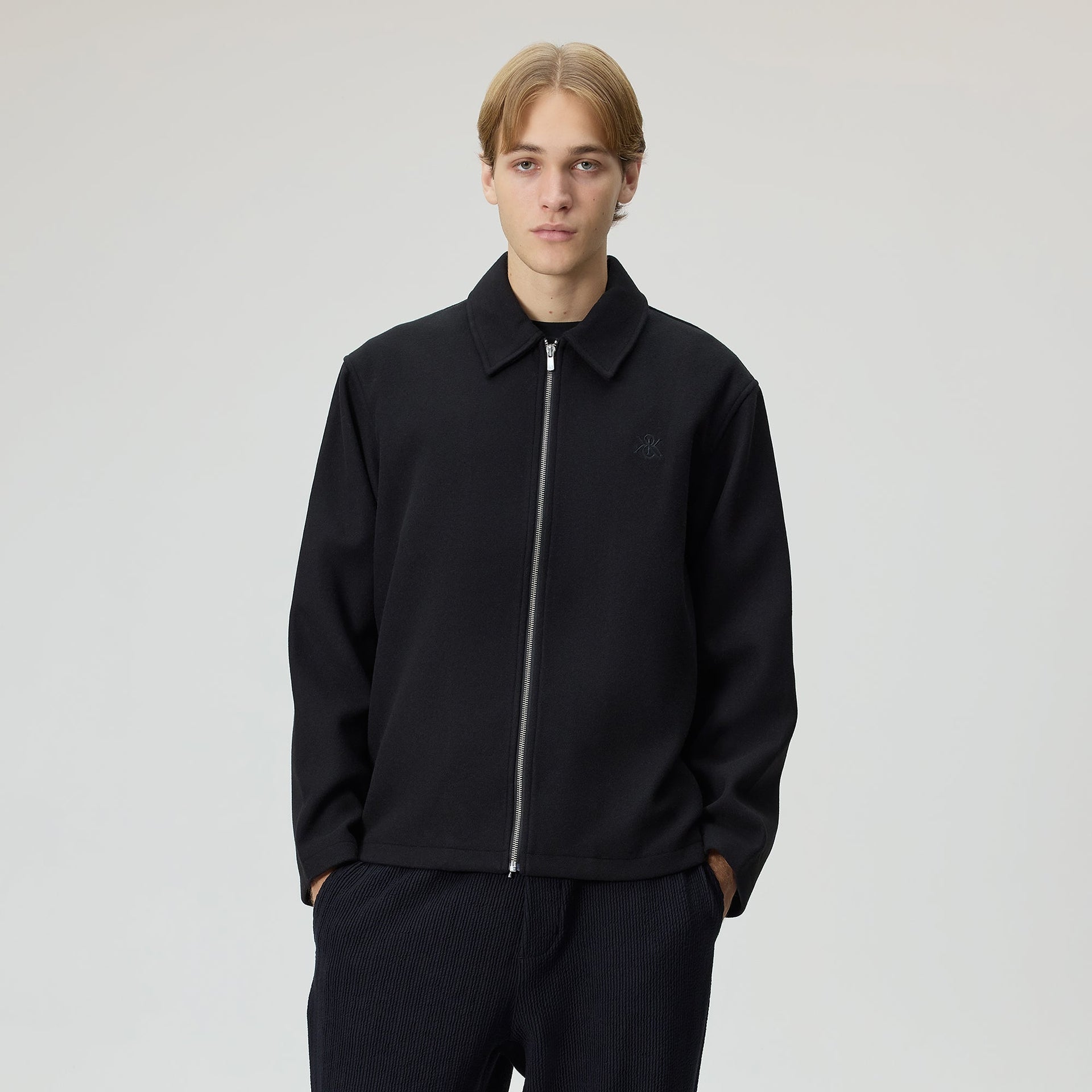 Kith Felted Jersey Lane Coaches Jacket - Black - PH