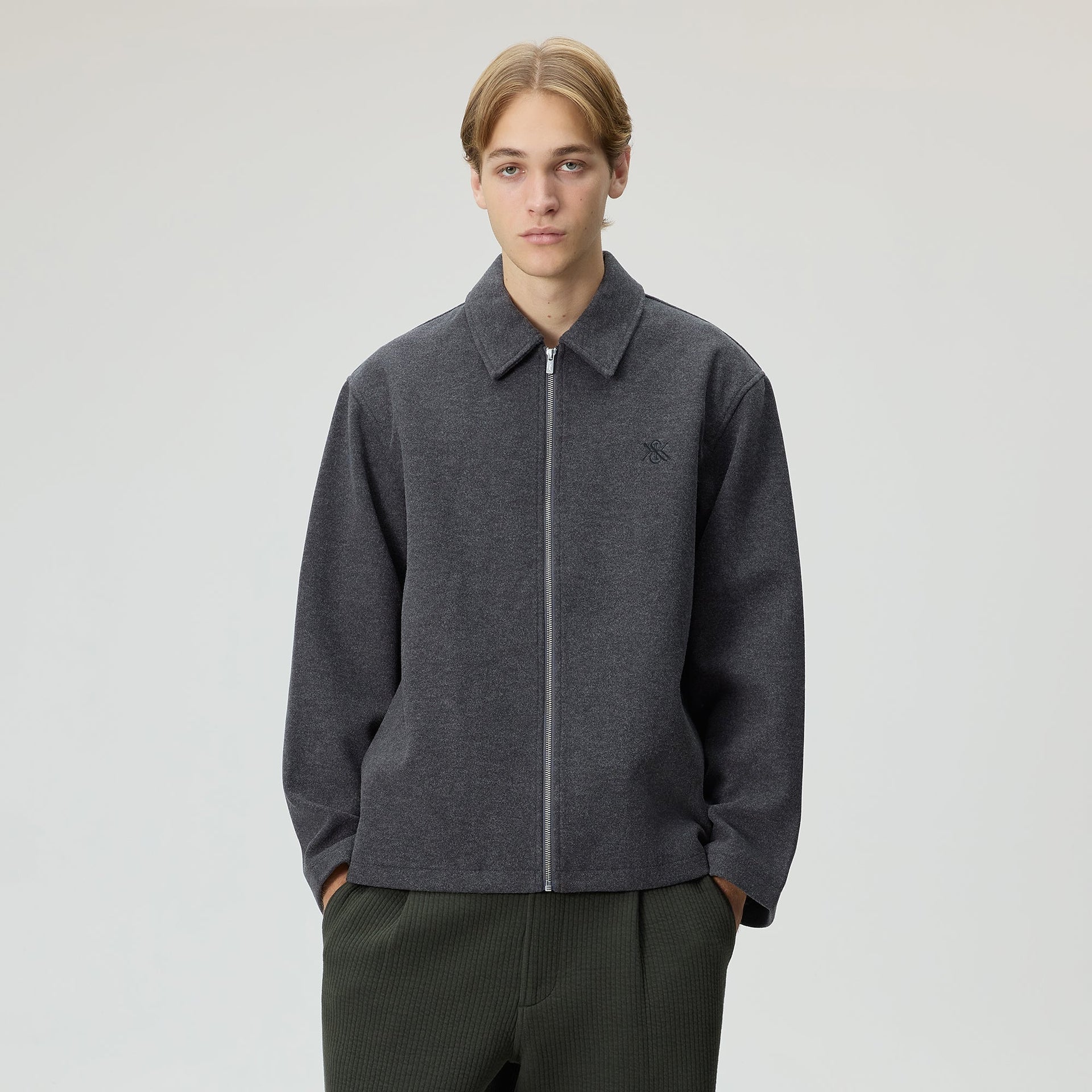 Kith Felted Jersey Lane Coaches Jacket - Heather Charcoal - PH
