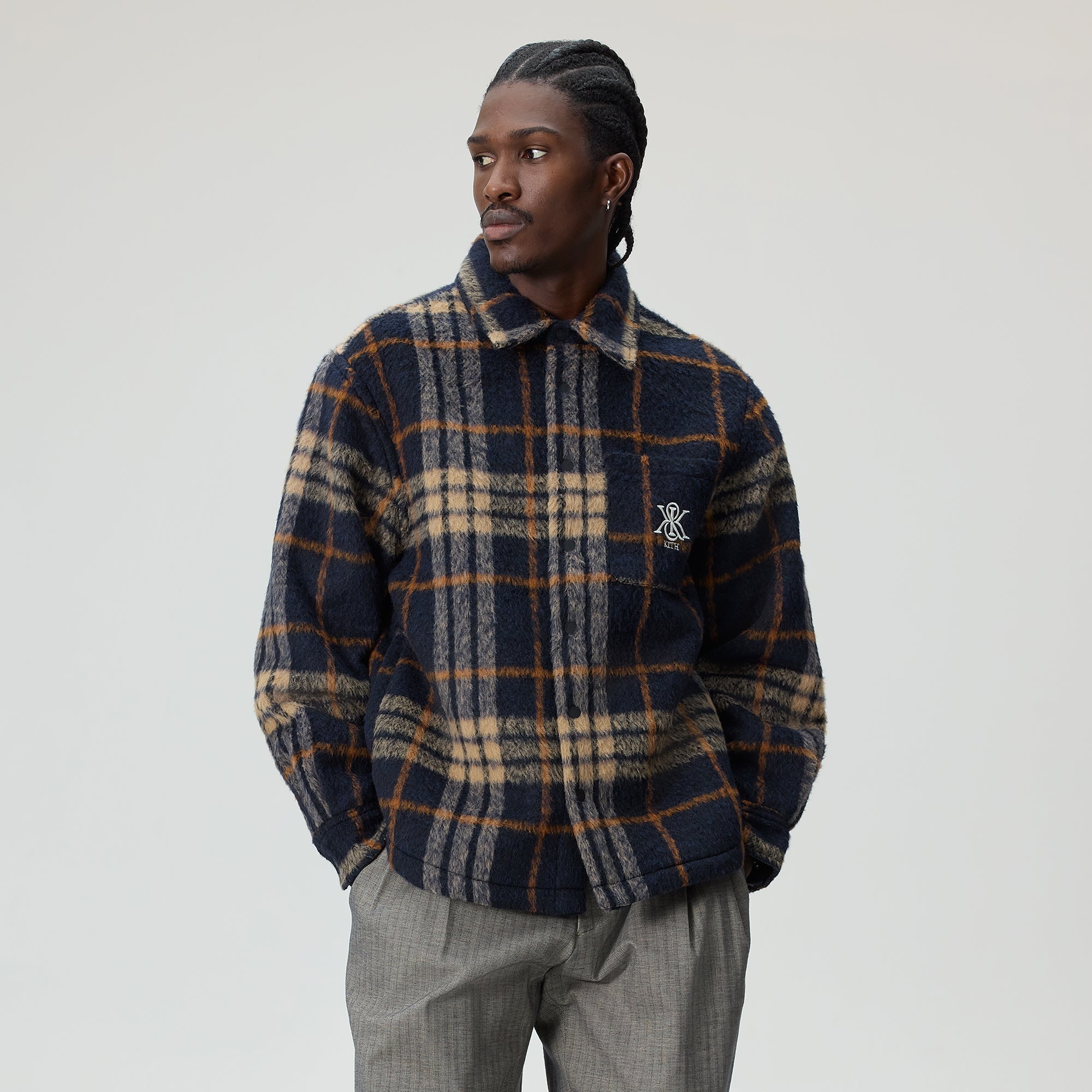 KITH SHERIDAN SHIRT JACKET サイズM Kith Brushed Plaid Sheridan Shirt Jacket - Nocturnal