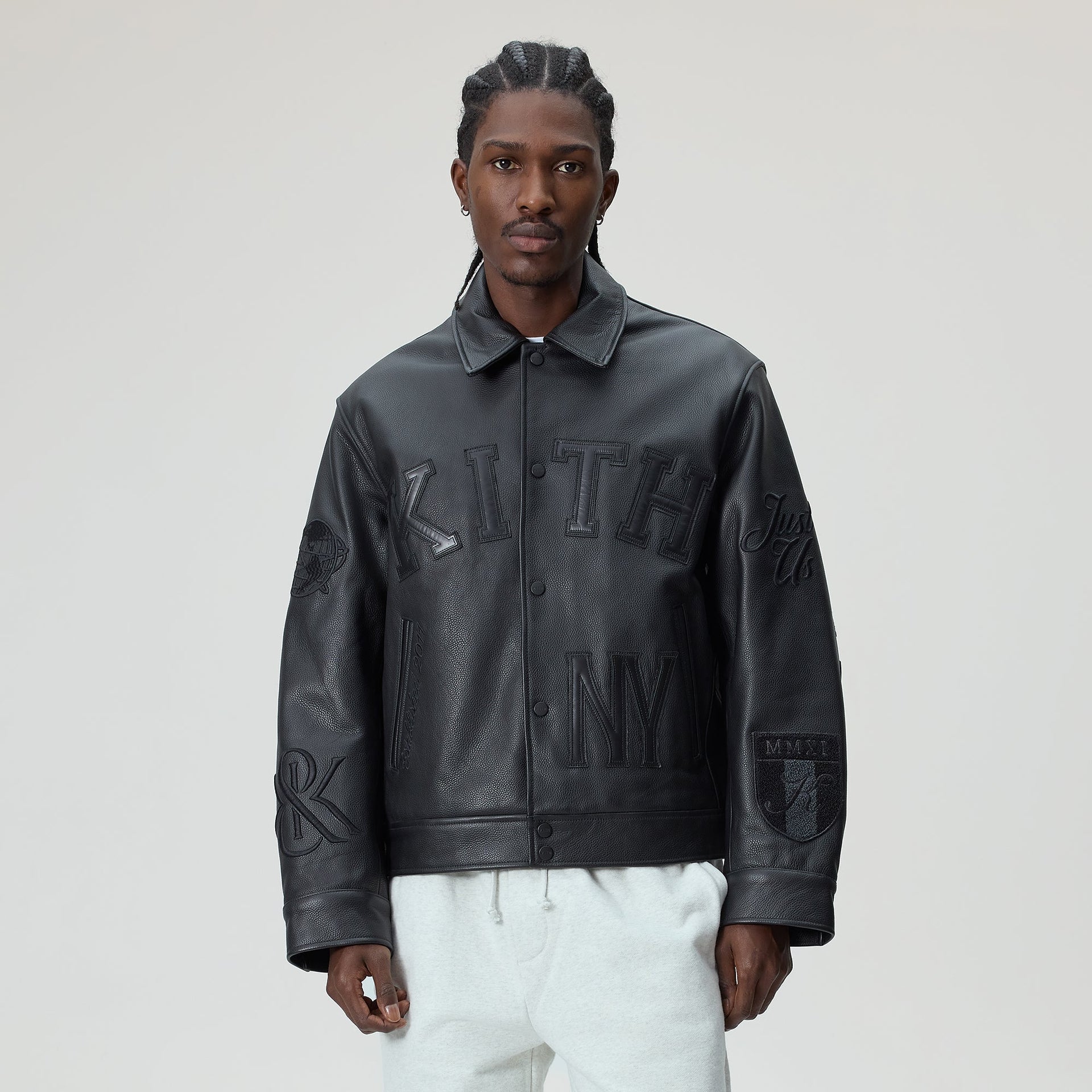 Kith Pebbled Leather Varsity Coaches Jacket - Black - PH