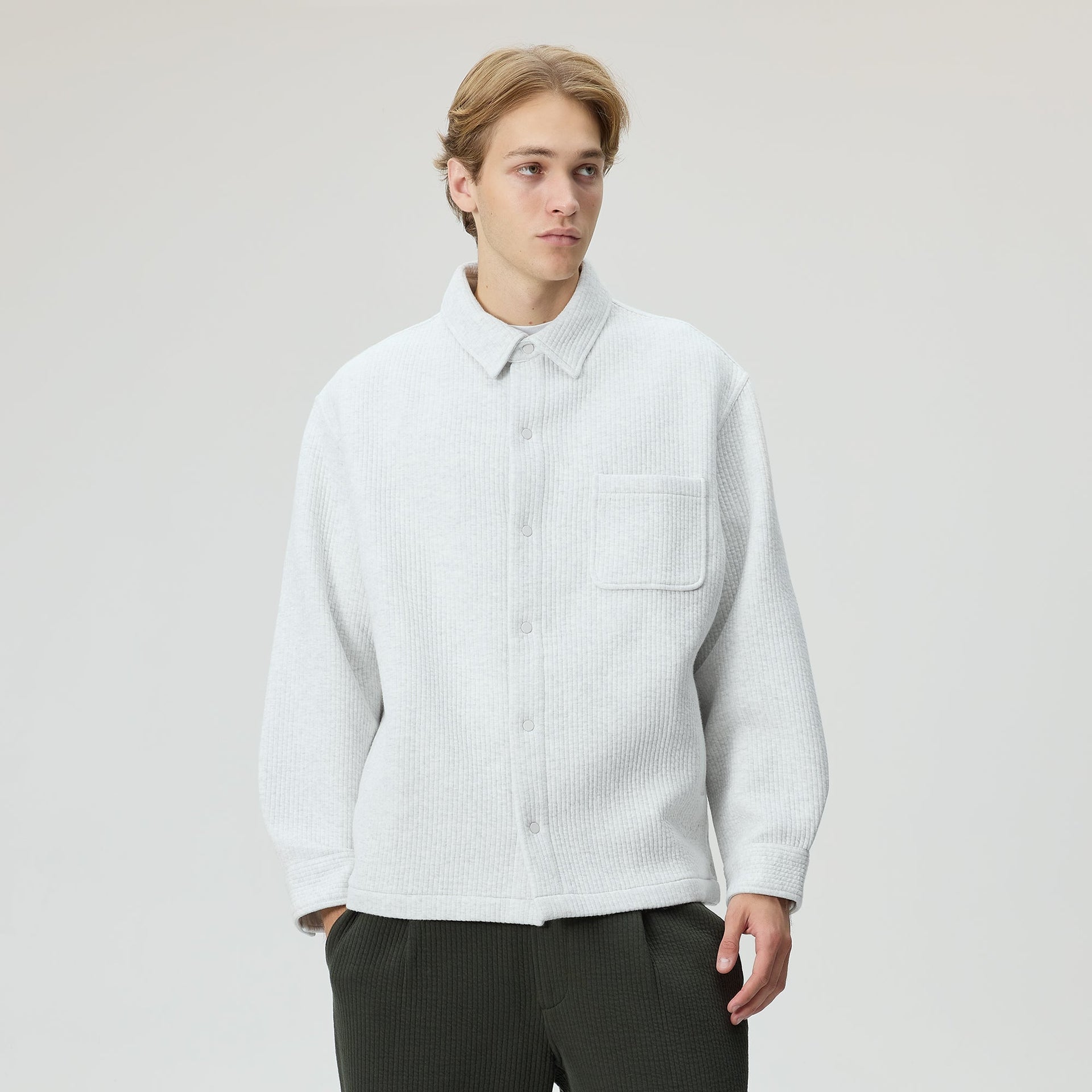 Kith Striped Interlock Ginza Shirt Jacket -  Light Heather Grey - PH