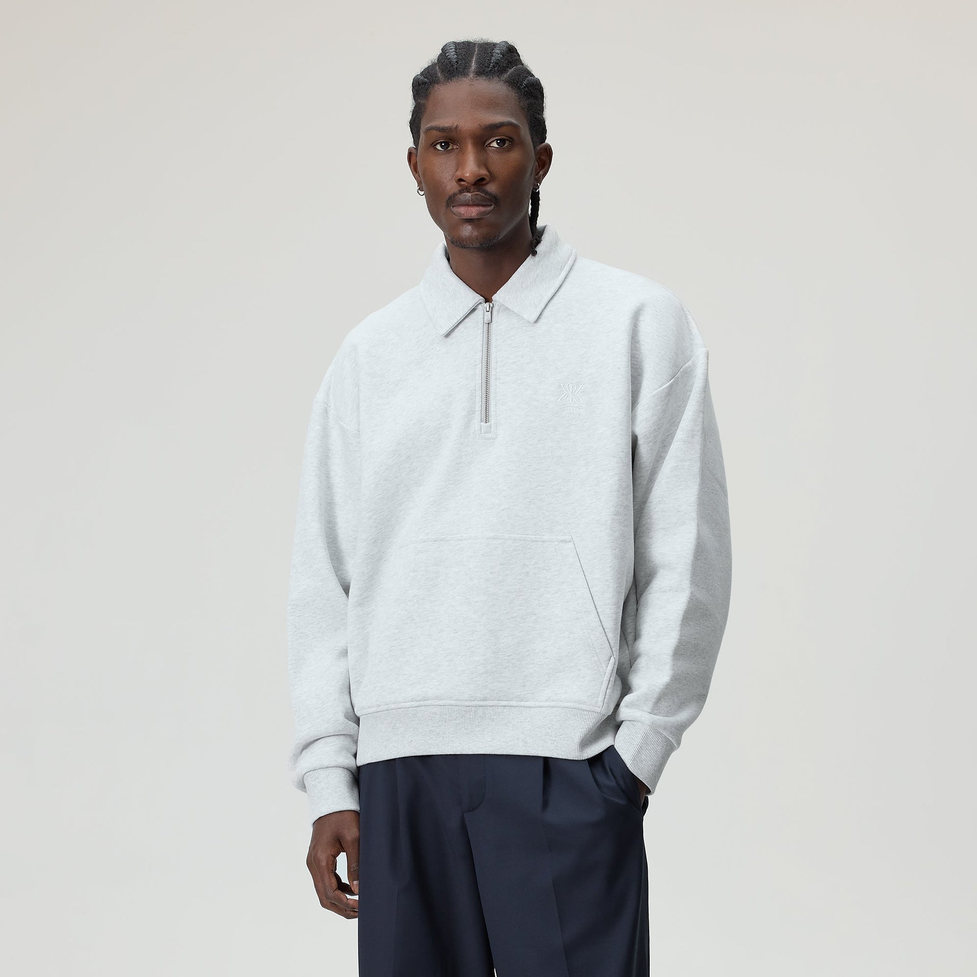 Kith Quarter Zip Popover Sweatshirt - Light Heather Grey - PH