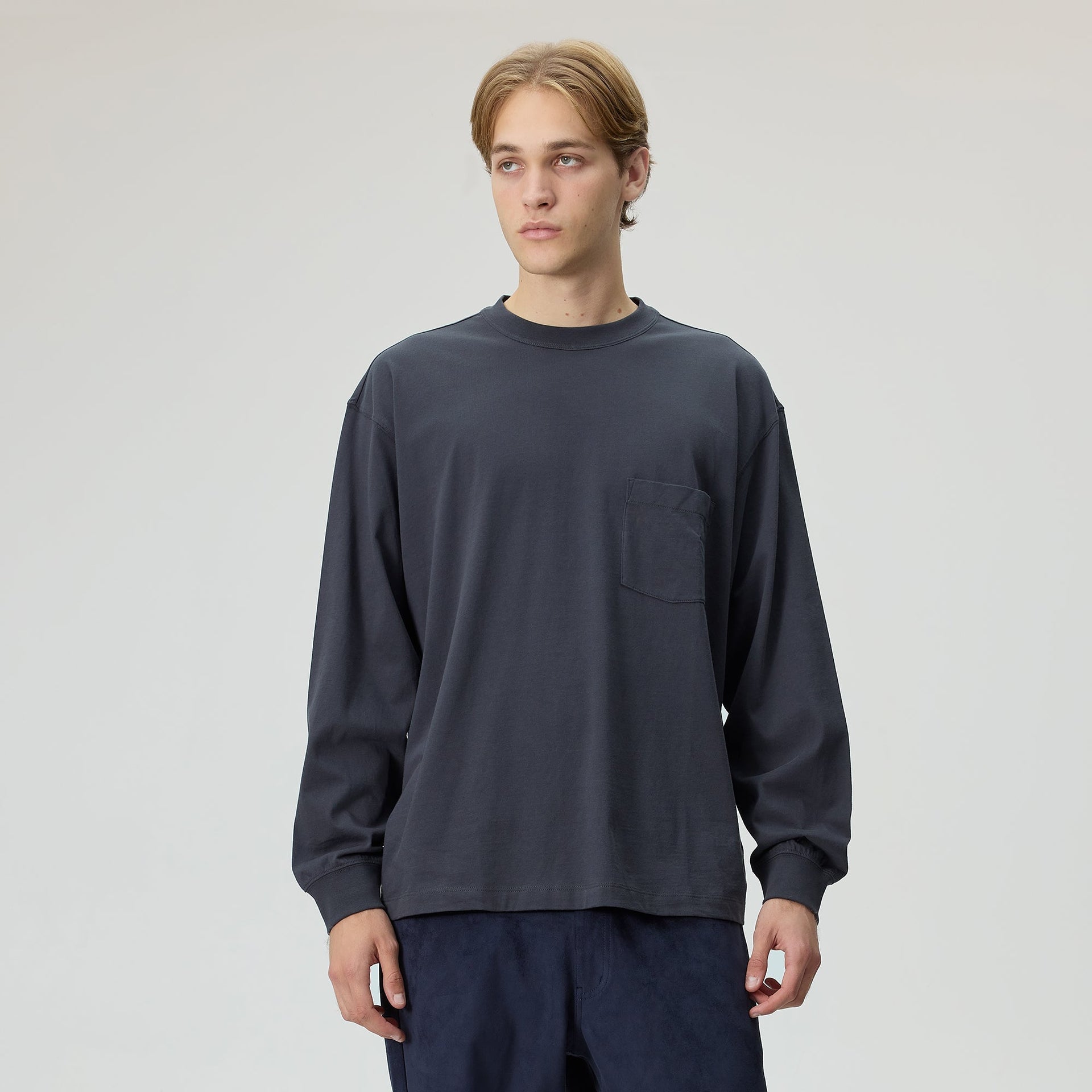 Kith Long Sleeve Leonard Pocket Tee - Carbon - PH