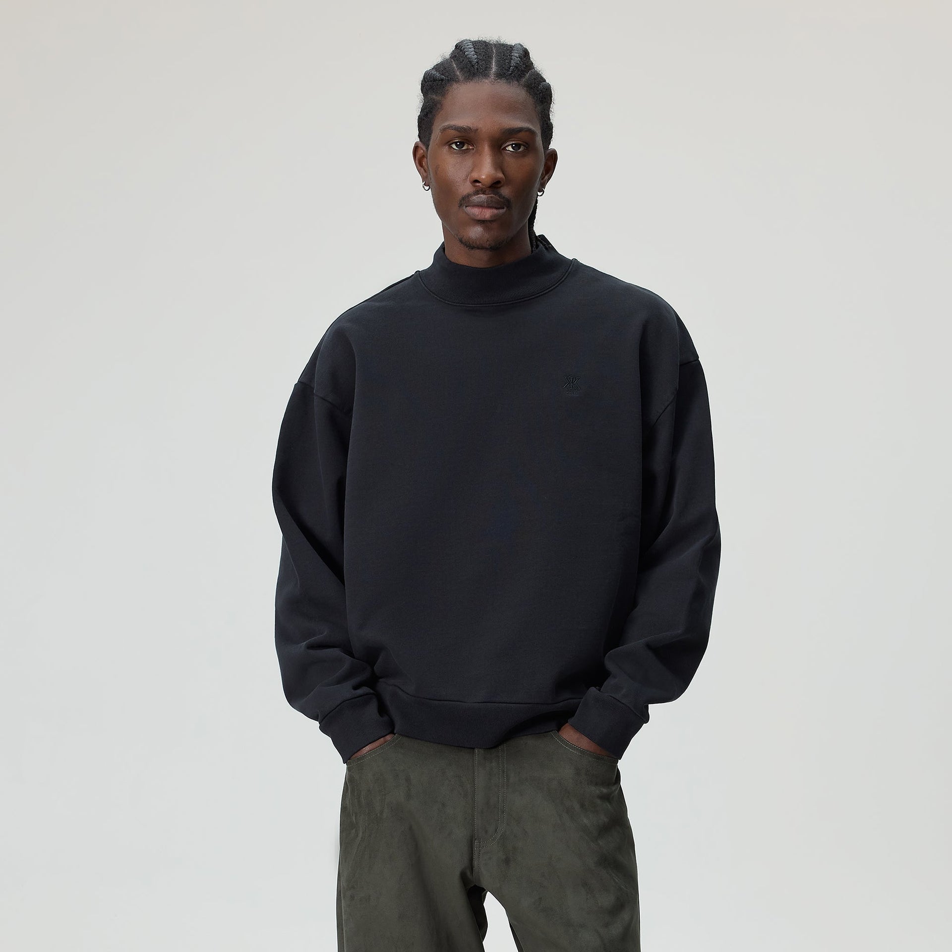 Kith Garment Dyed Fleece Mockneck Sweatshirt - Black - PH