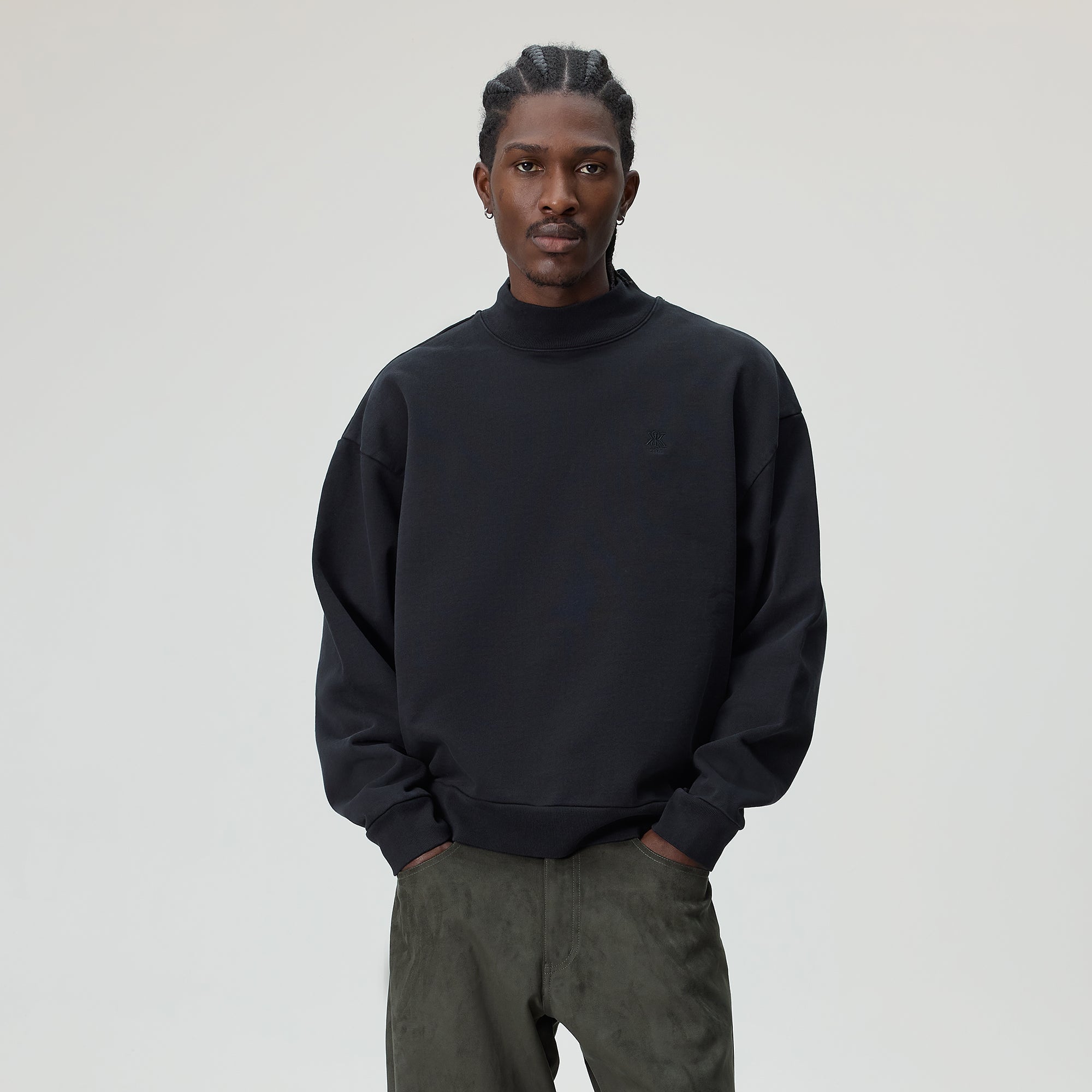 Kith Garment Dyed Fleece Mockneck Sweatshirt - Black