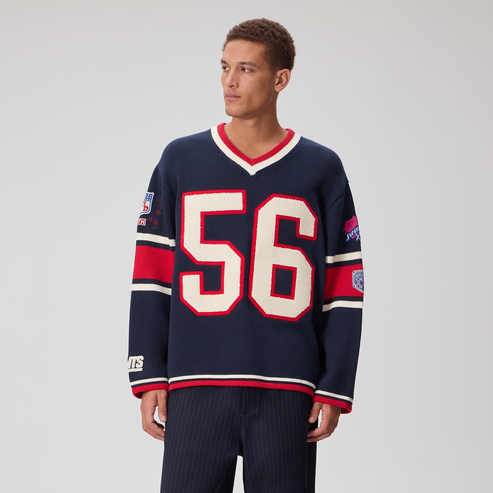 Kith for the NFL New York Giants V-Neck Beau Knit Sweater - Nocturnal - PH