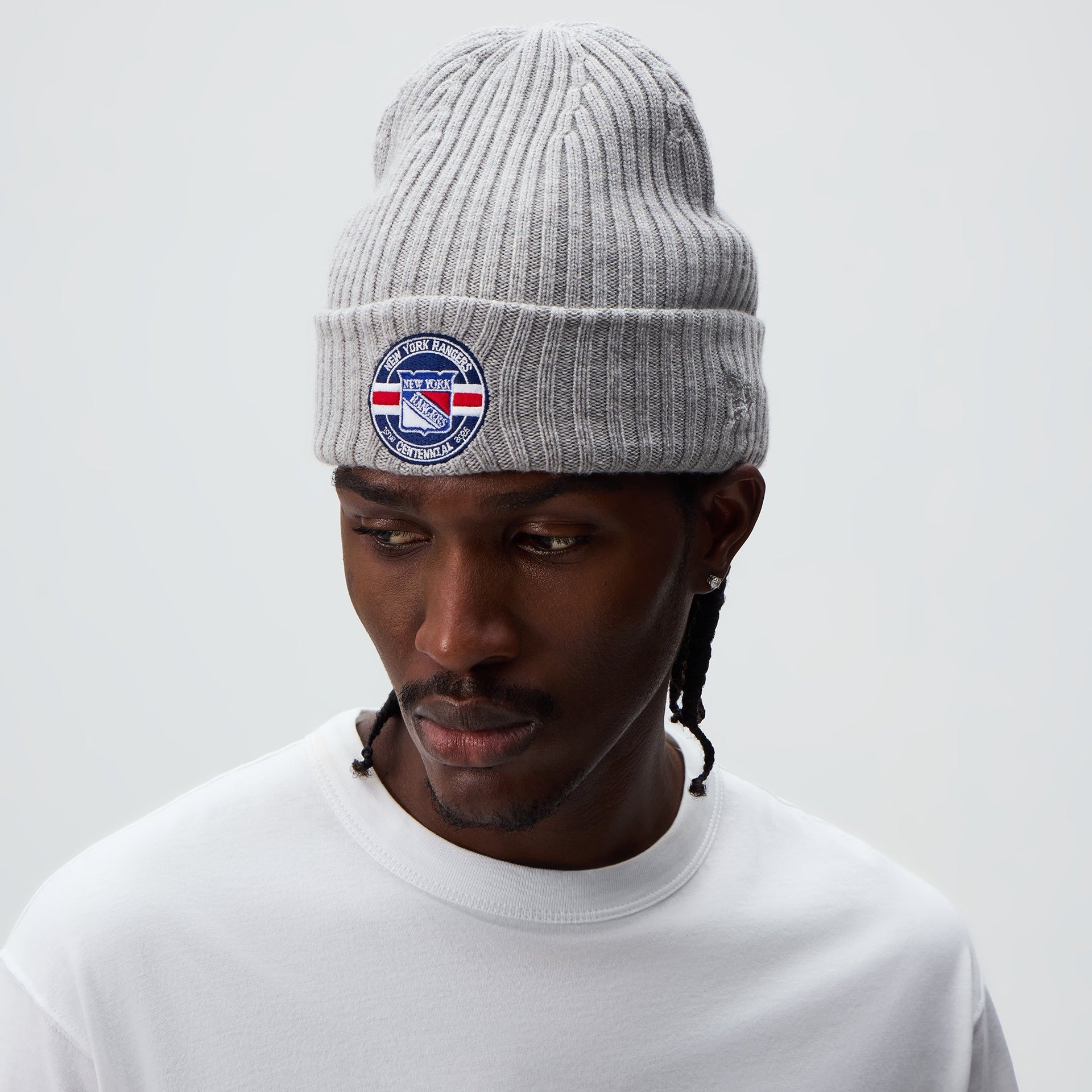 Kith & New Era for the New York Rangers Centennial Knit Beanie - Light Heather Grey - PH