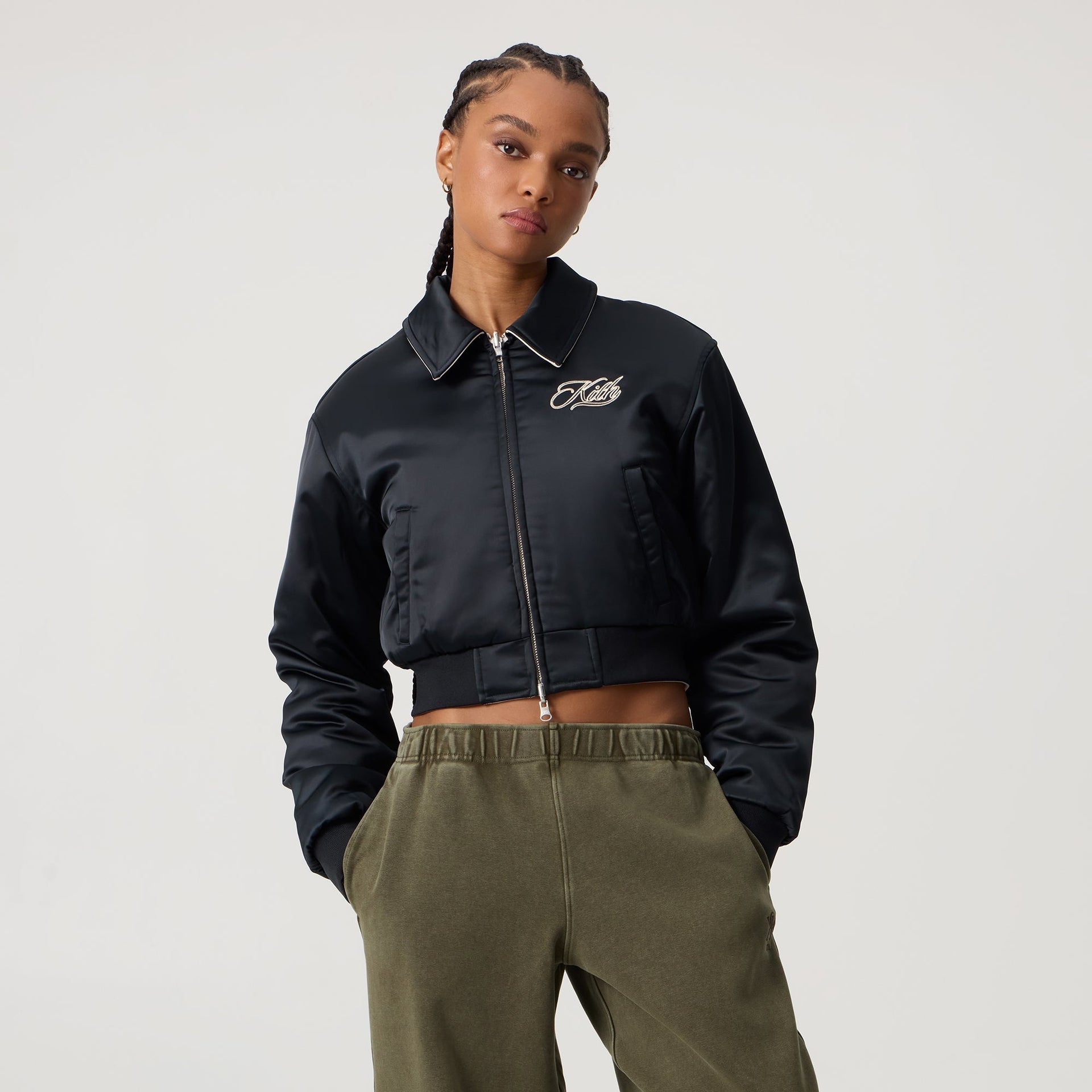 Kith Women Reversible Landry IV Cropped Bomber Jacket - Black - PH
