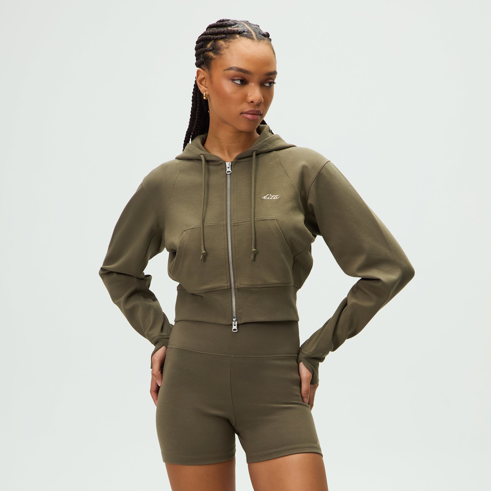 KITH NYC キスニューヨークシティ 25SS Women Davin Cropped Hoodie クロップドフーディー 25070061000810 XS チャコールグレー ジップアップ パーカー トップス【中古】【KITH NYC】 KITH NYC キスニューヨークシティ 25SS Women Davin Cropped Hoodie