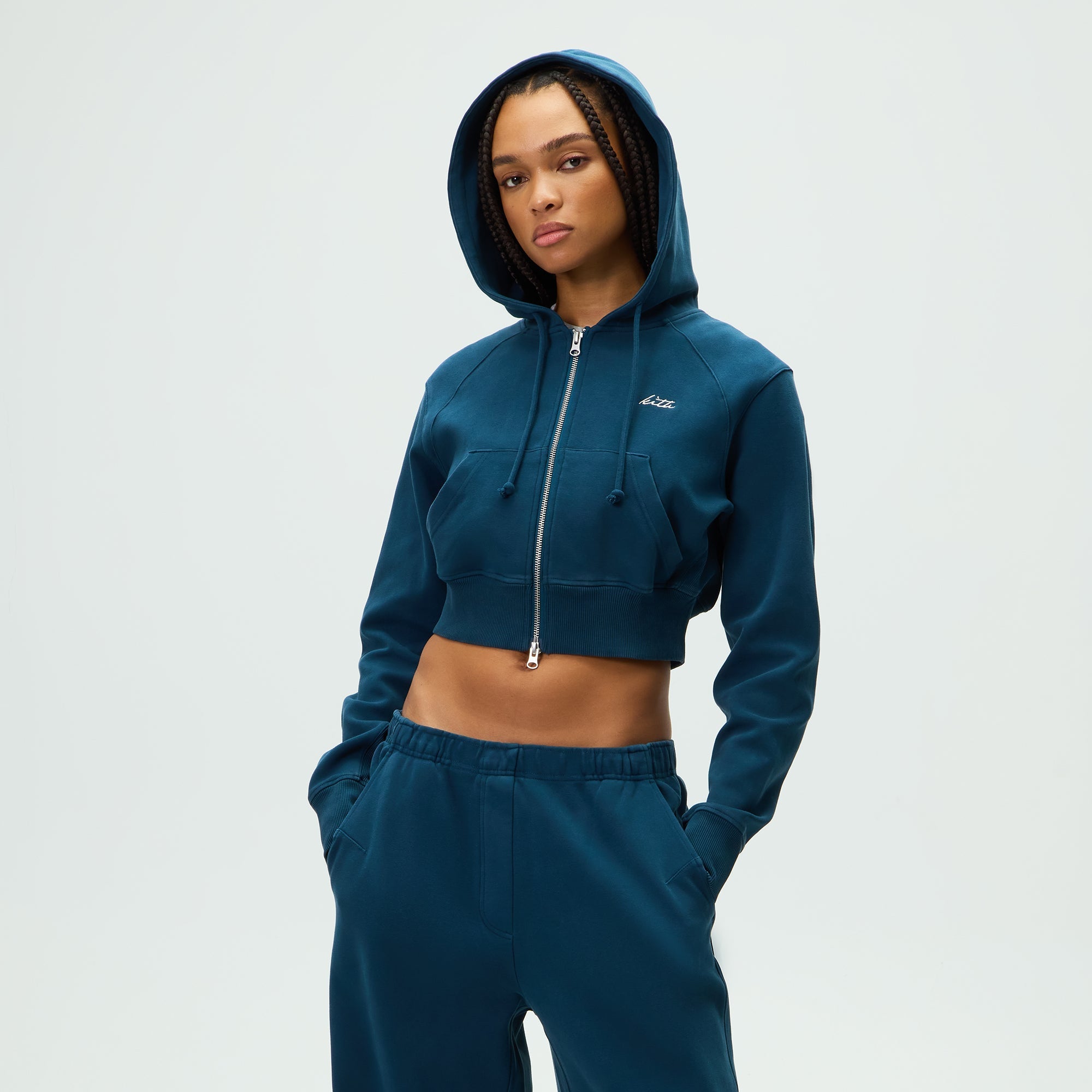 KITH NYC キスニューヨークシティ 25SS Women Davin Cropped Hoodie クロップドフーディー 25070061000810 XS チャコールグレー ジップアップ パーカー トップス【中古】【KITH NYC】 Kith Women Davin Cropped Hoodie - Process
