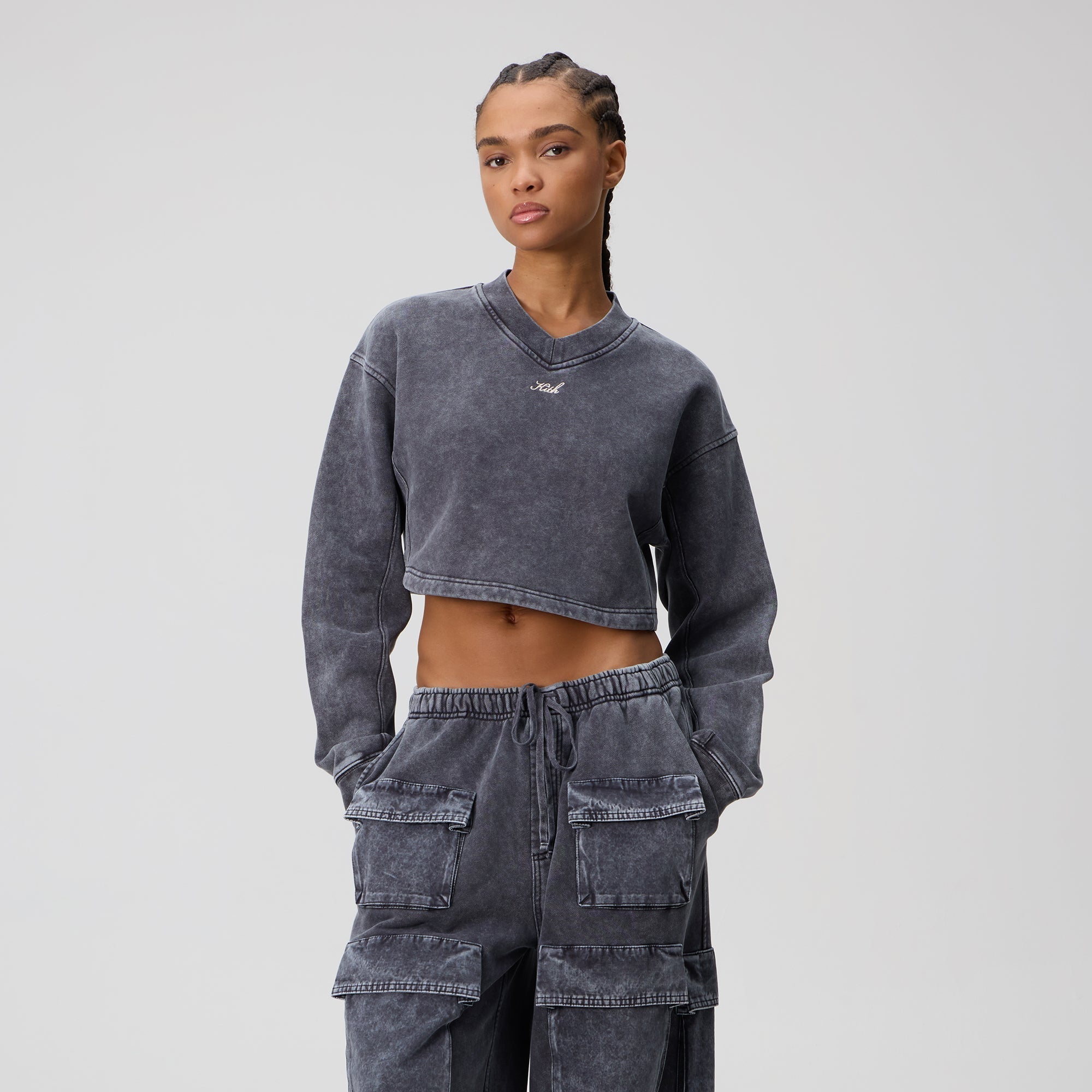 Kith Women Verity Cropped V-Neck Long Sleeve - Overcast