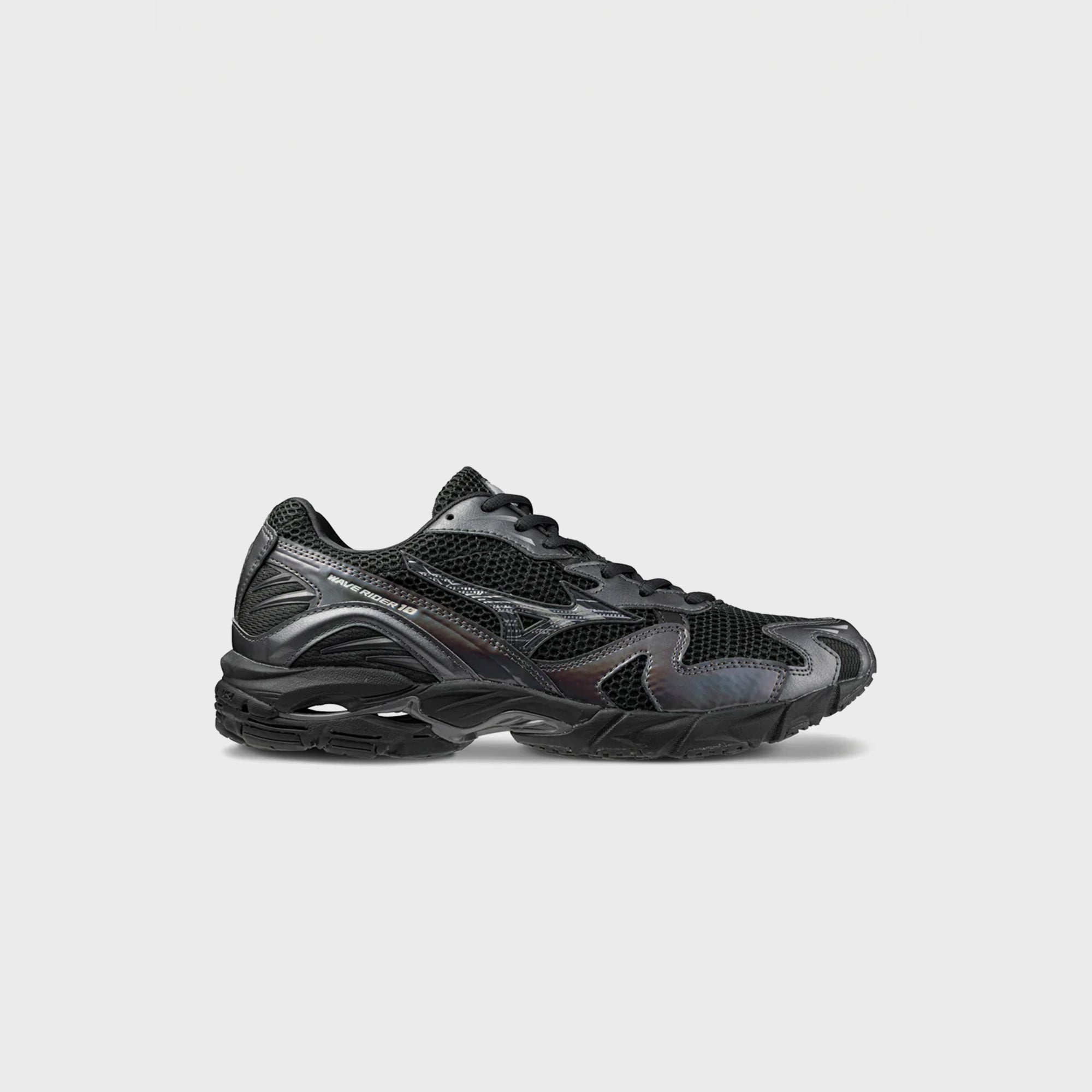 Mizuno Wave Rider 10 - Black / Black Sand / Metallic Gray – Kith Mizuno Wave Rider 10 - Black / Black Sand / Metallic Gray – Kith