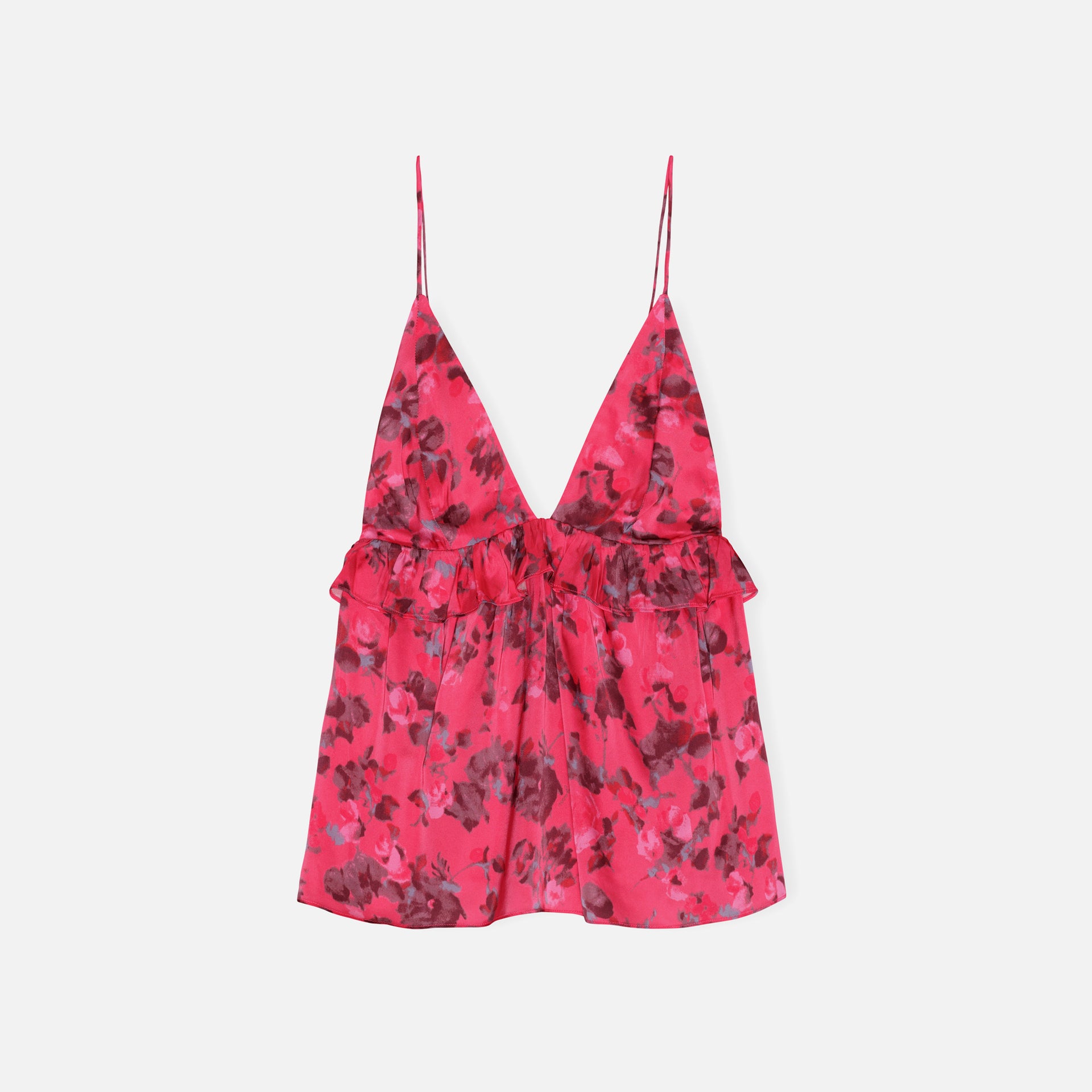 Ganni Printed Satin Strap Top - Raspberry Wine