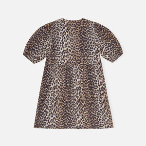 Ganni Printed Cotton Tie String Mini Dress - Leopard