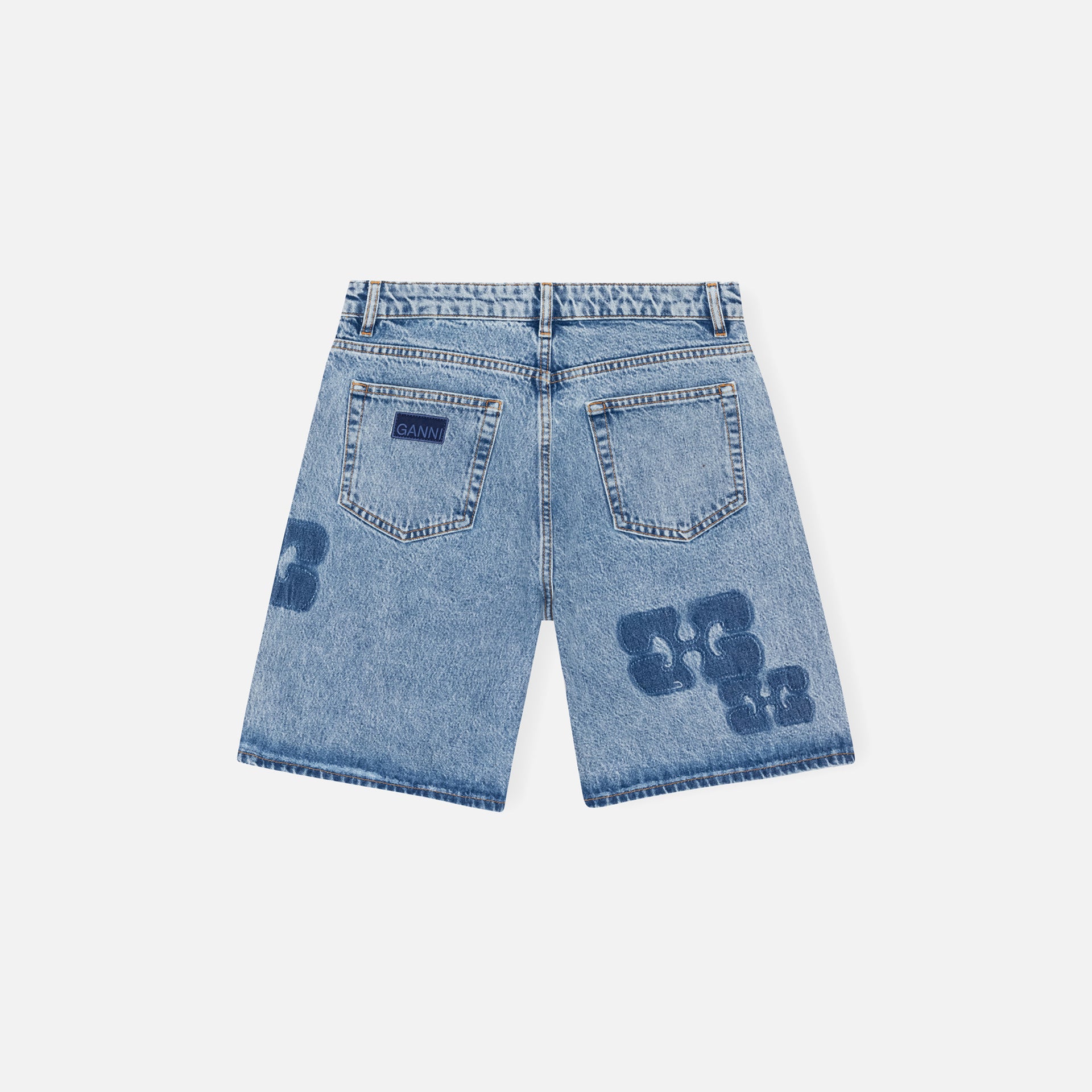 Ganni Patch Denim Short - Mid Blue