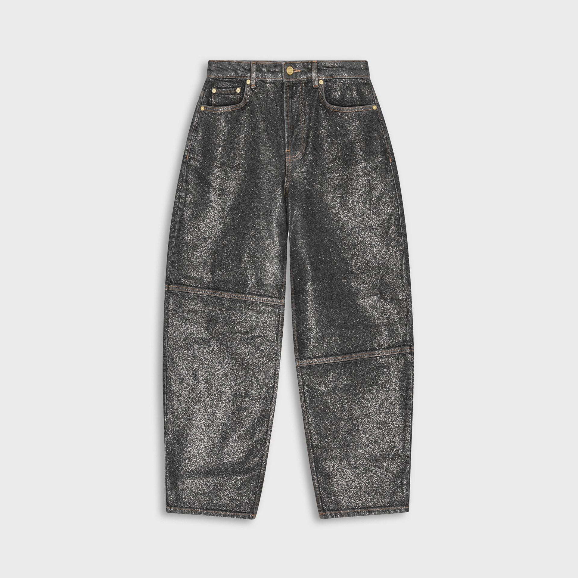 Ganni Shimmery Foil Denim Stary Pant in Washed Black