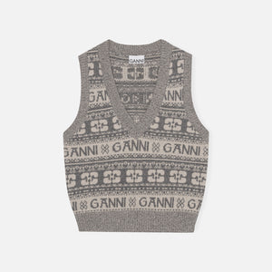 Ganni Logo Wool Mix Vest - Frost Gray
