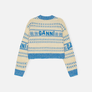 Ganni Graphic Lambswool Cropped O-Fit - Blue
