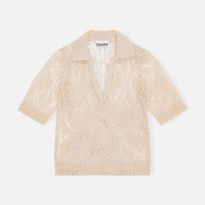 Ganni Thin Cotton Lace And Polo - Egret