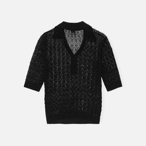 Ganni Shiny Pointelle Knit Polo - Black