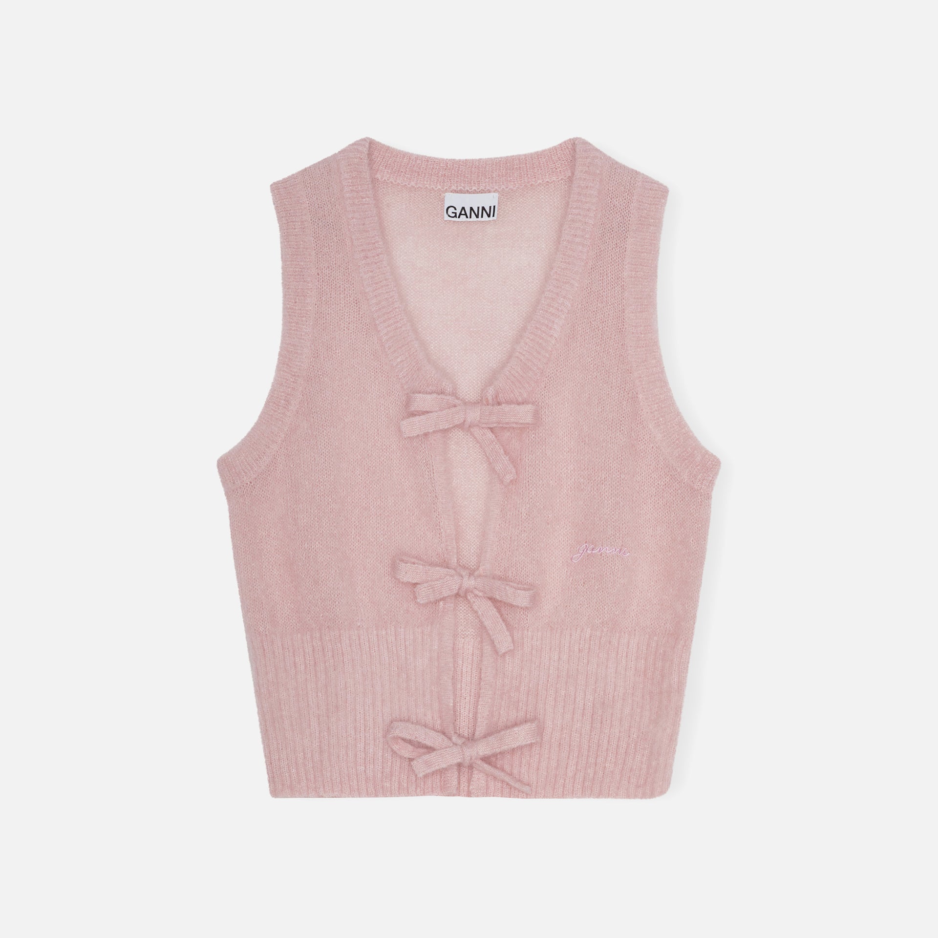 Ganni Light Mohair Tie String Vest - Pink