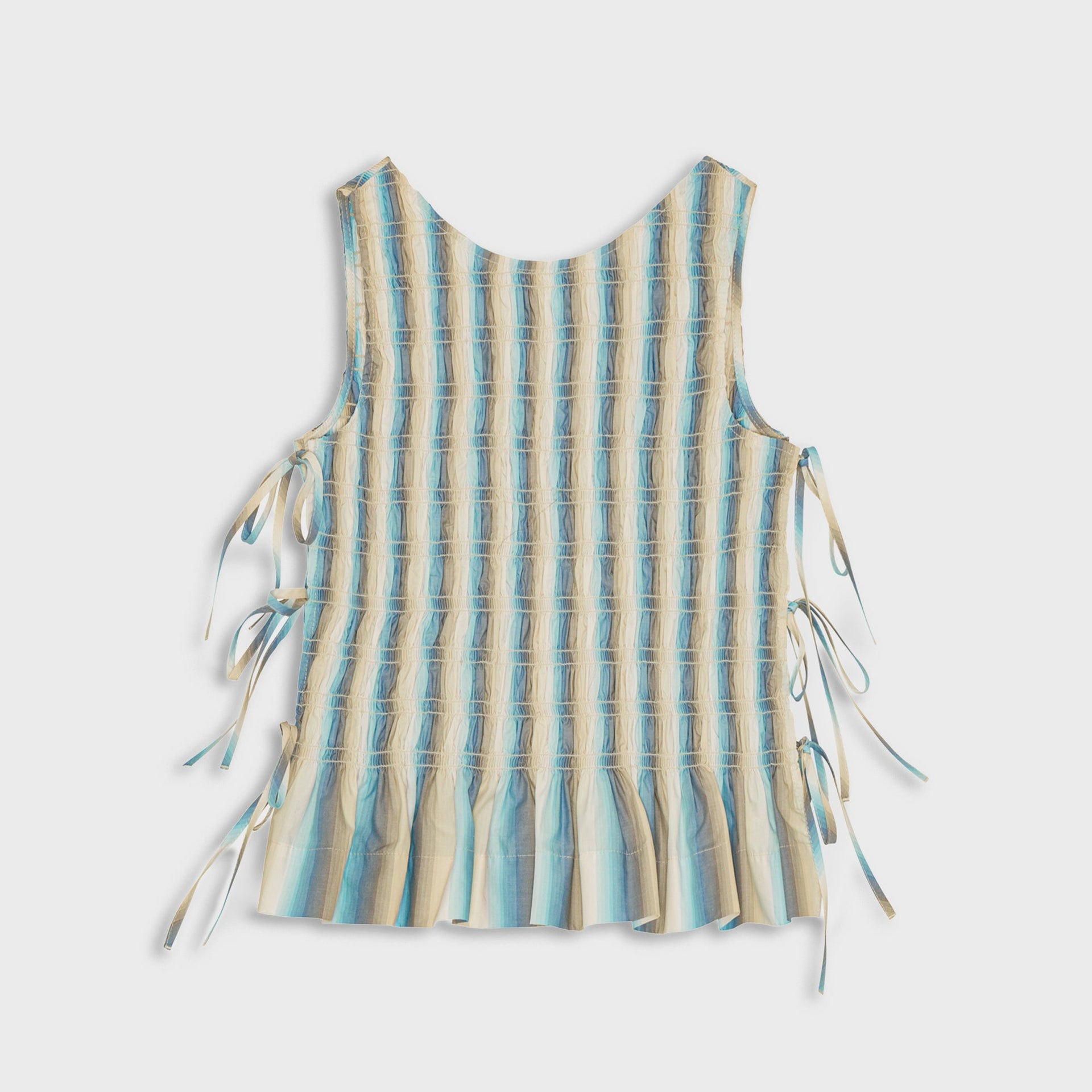 Ganni Ombre Stripe Smock Tie String Top in Multi