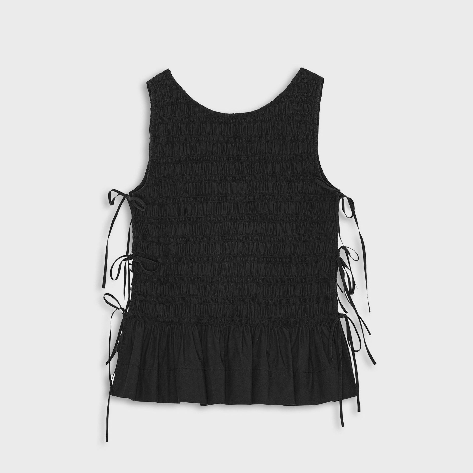Ganni Cotton Poplin Smock Tie String Top in Black