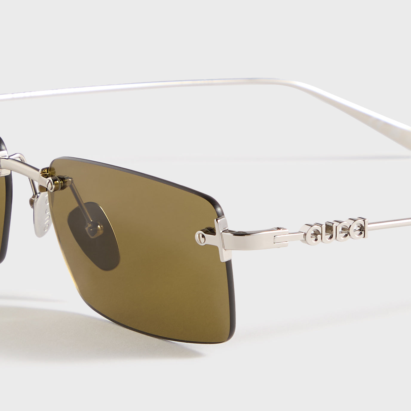 Gucci GG Rectangle Frame Sunglasses - Silver / Brown