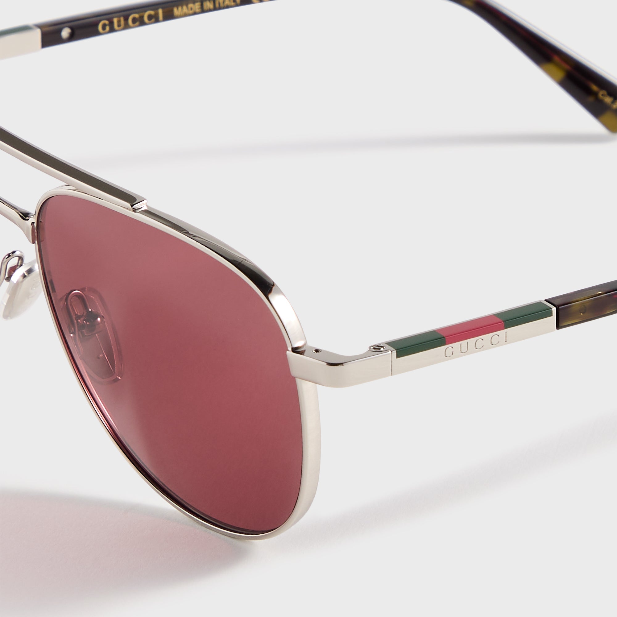 Gucci GG1962S Aviator Frame Sunglasses - Silver / Havana / Red – Kith