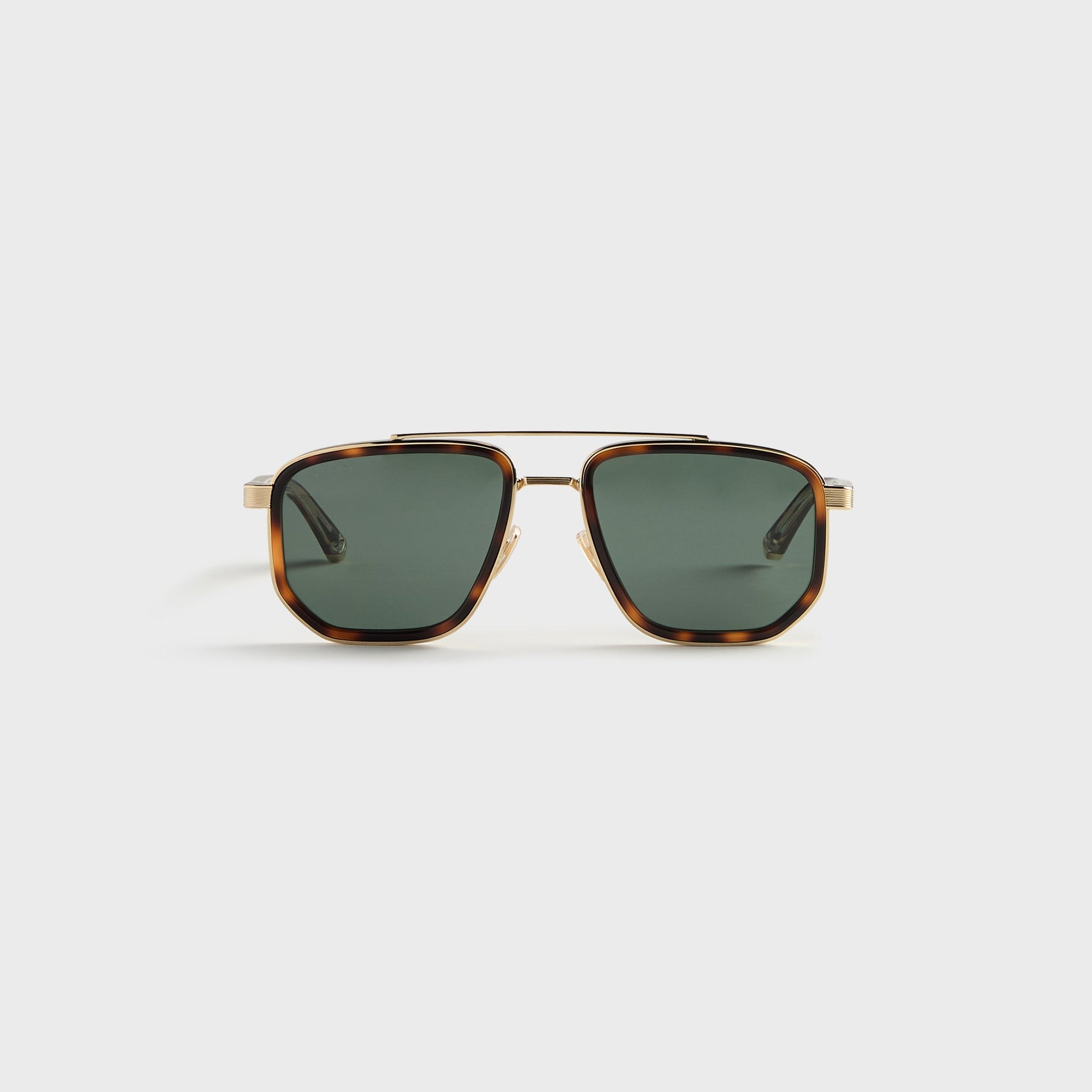 Gucci GG2073S Navigator Frame Sunglasses - Gold / Havana / Green