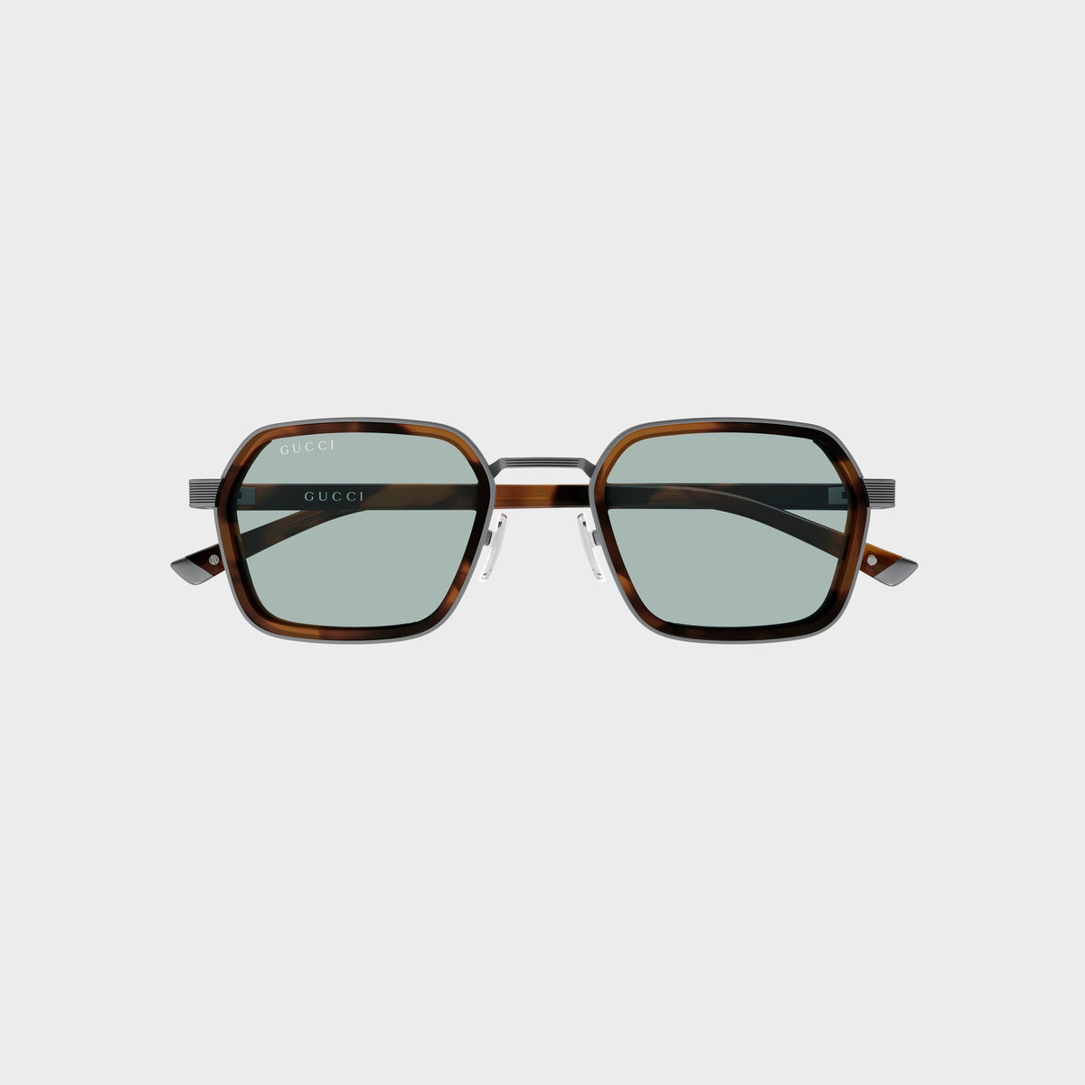 Gucci GG2074S Geometric Sunglasses - Ruthenium / Havana / Blue